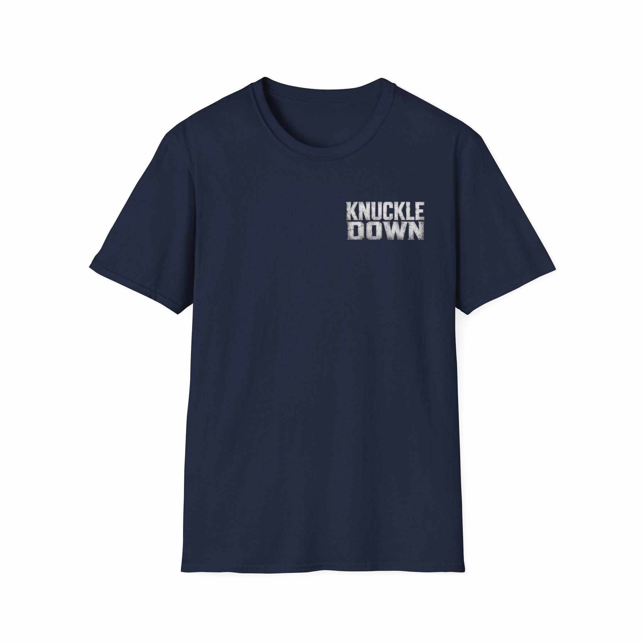 Knuckle Down Tee — Retro Block Letter Graphic T-Shirt