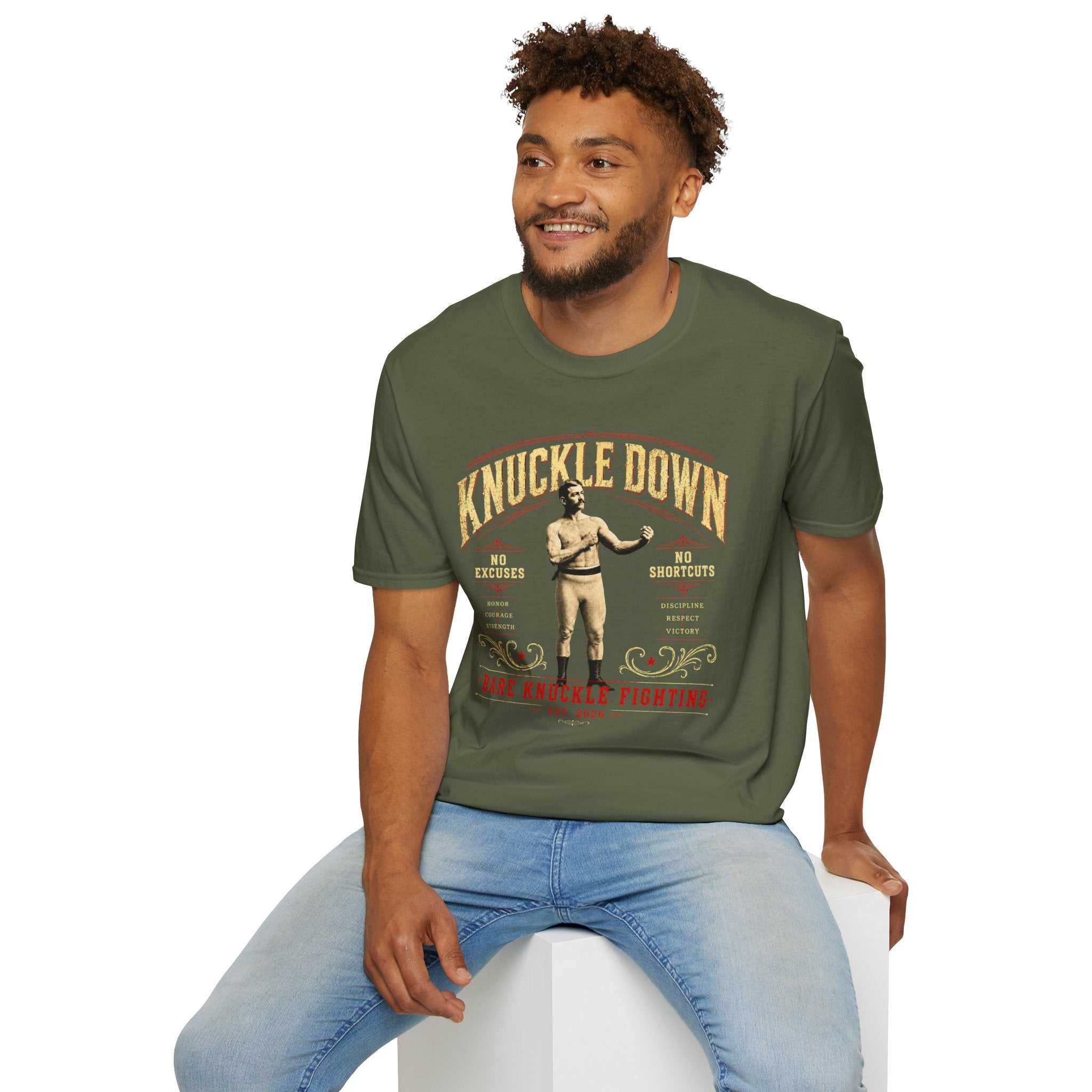 Knuckle Down Boxing T-Shirt — Vintage 'No Excuses, No Shortcuts' Fight Tee