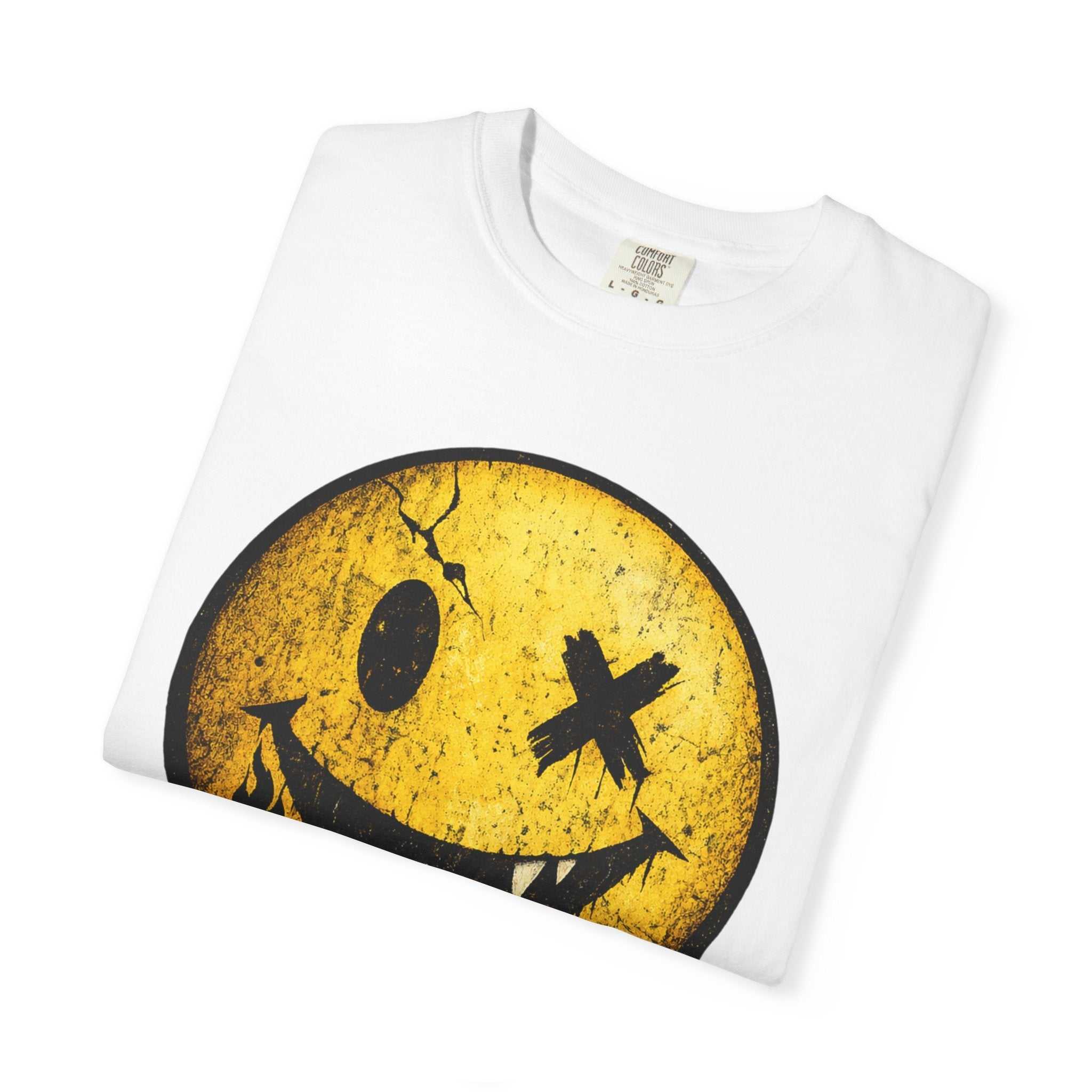 Grunge Smiley Tee — Distressed Yellow Smile Face T-Shirt