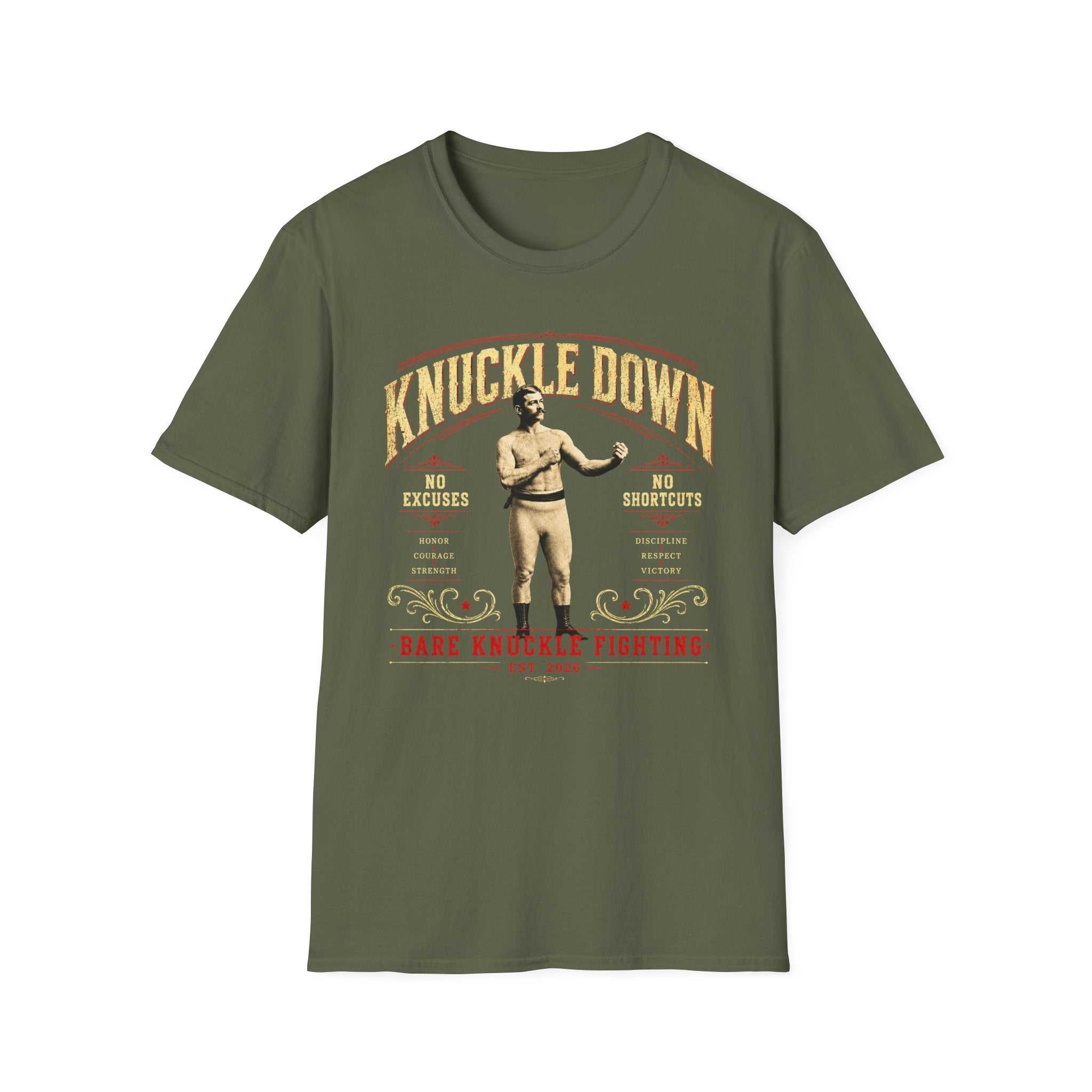 Knuckle Down Boxing T-Shirt — Vintage 'No Excuses, No Shortcuts' Fight Tee