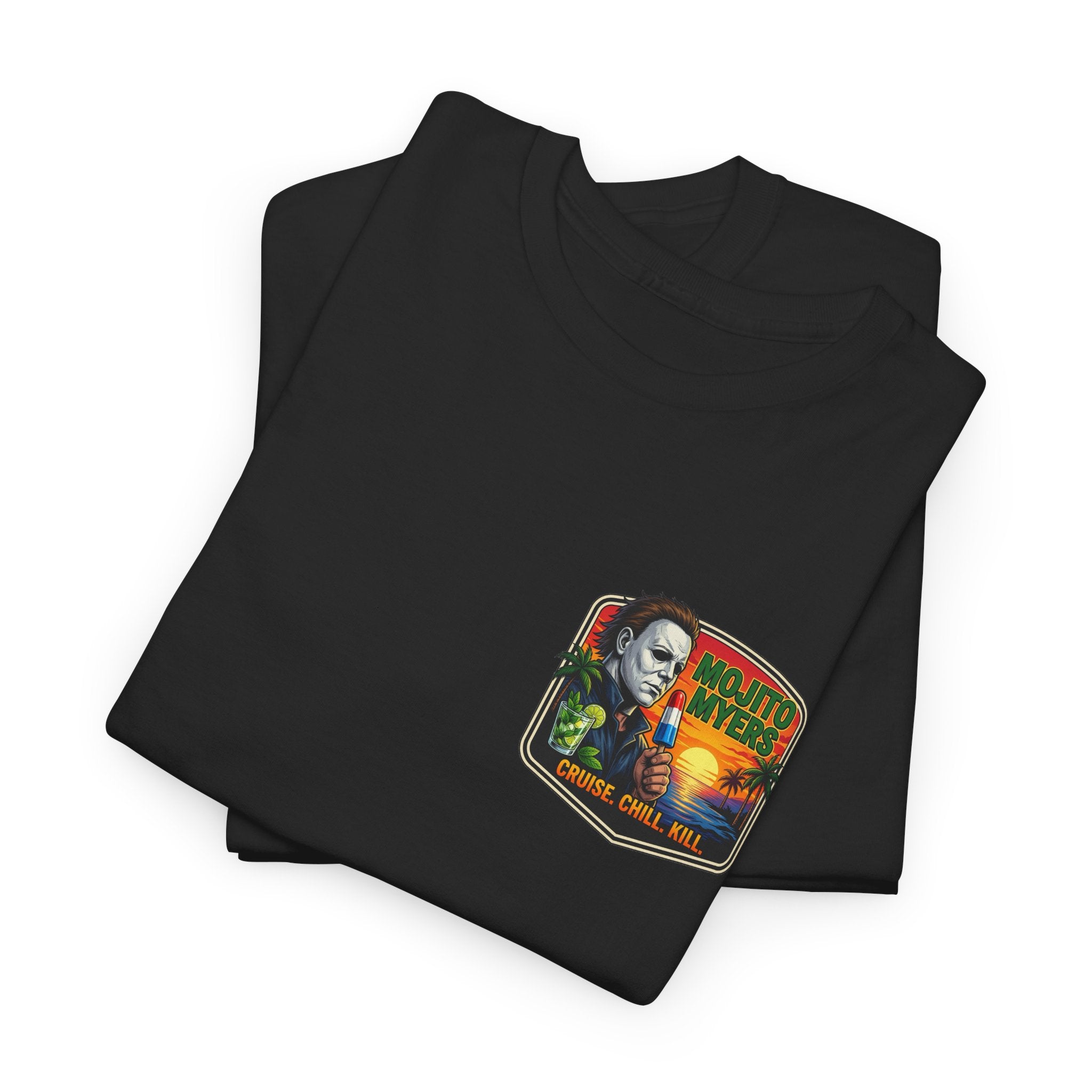 Cruise. Chill. Kill. Graphic Tee — Retro Palm Beach Michael Myers Horror T‑Shirt