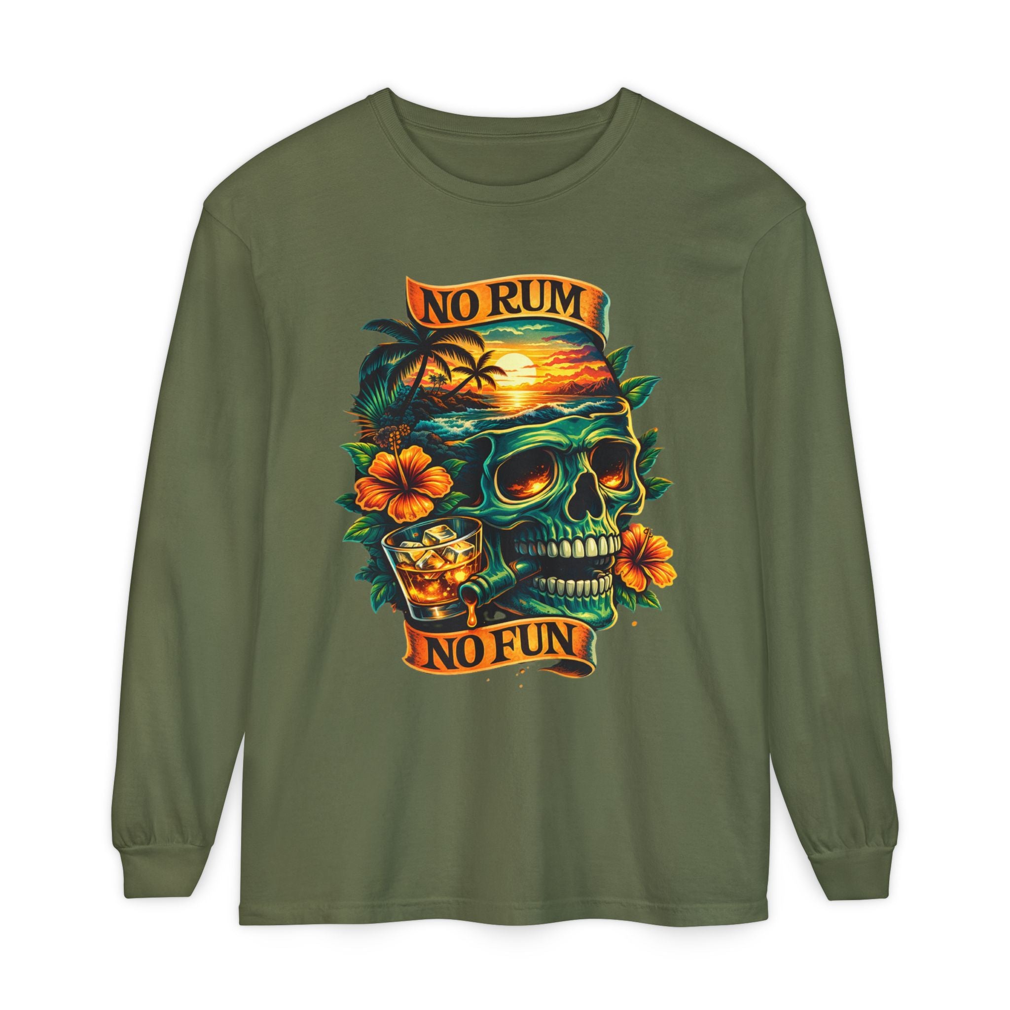 No Rum No Fun Skull Long Sleeve T-Shirt