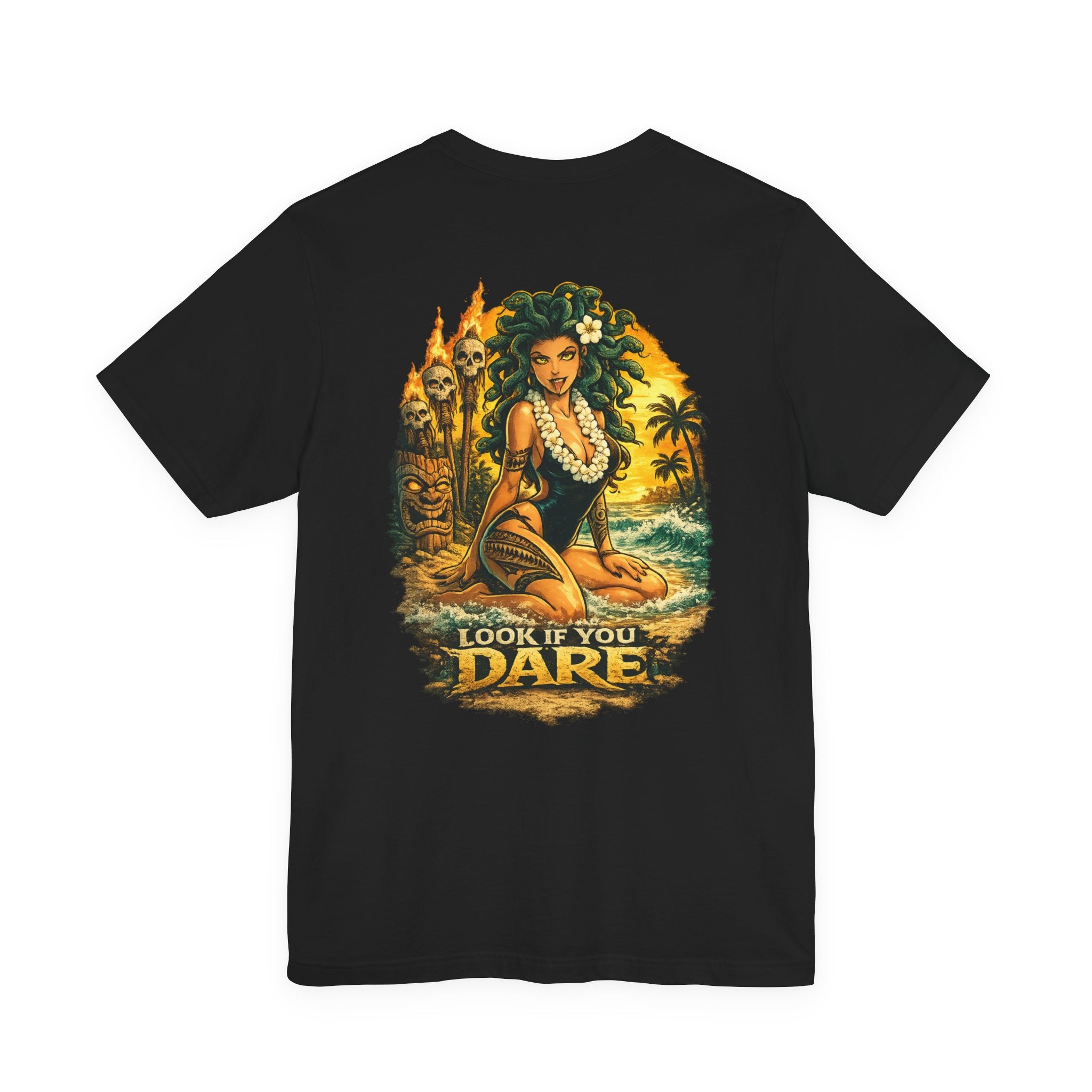 T-Shirt — Vintage Hawaiian Pinup “Look If You Dare” Tropical Surf Tee