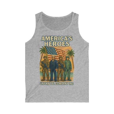 Gray patriotic heroes tank top with "America&