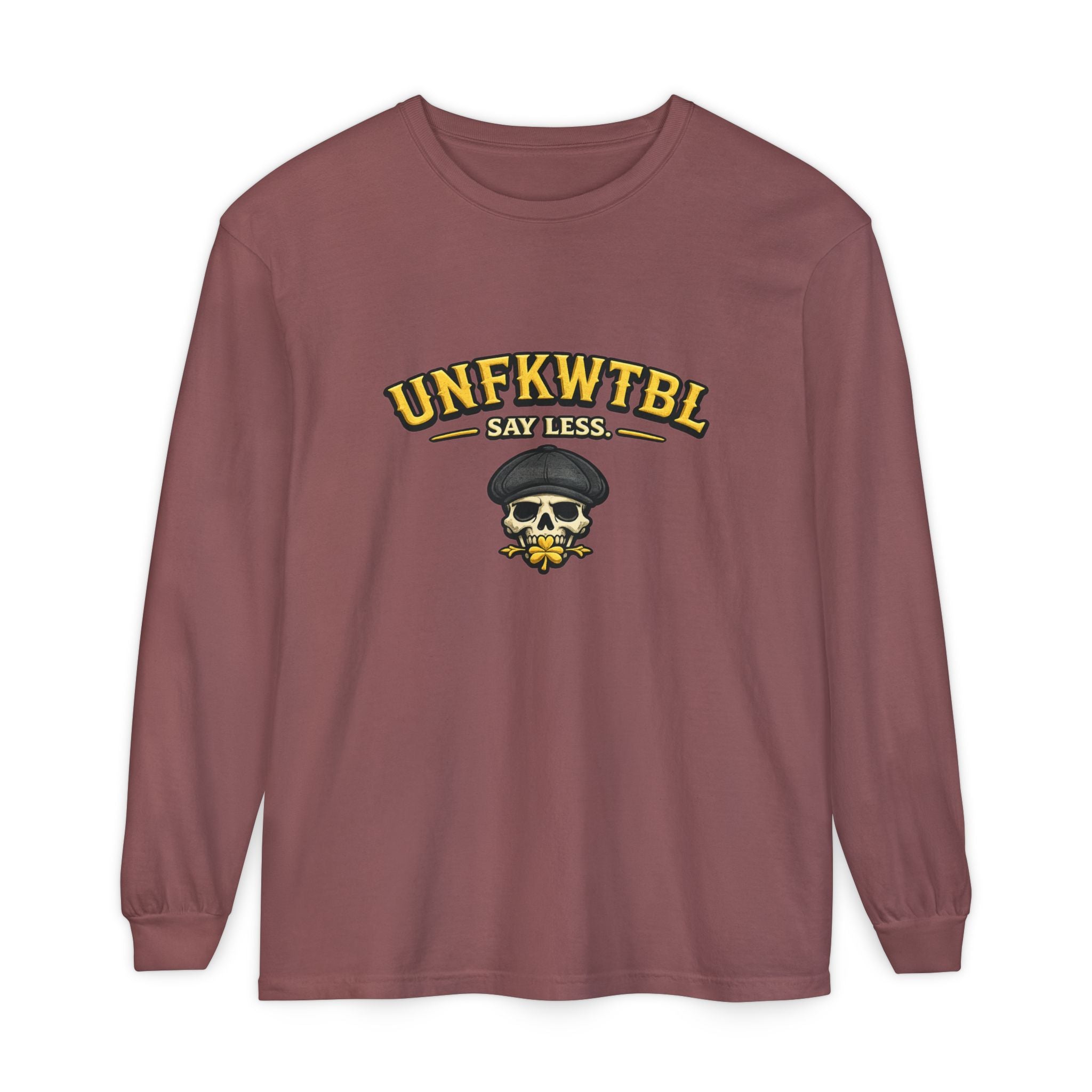 Unfkwtbl Skull Long Sleeve T‑Shirt — “Say Less” Graphic Tee