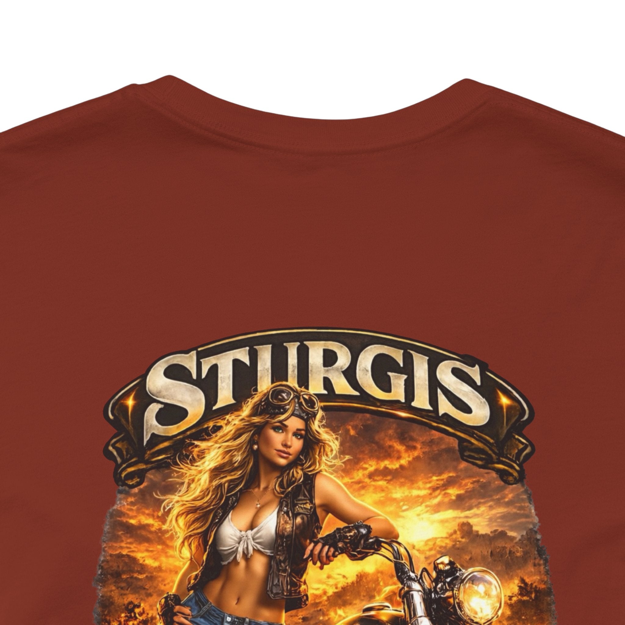 Sturgis Motorcycle Tee — "Chrome, Curves & Chaos" Biker Graphic Shirt