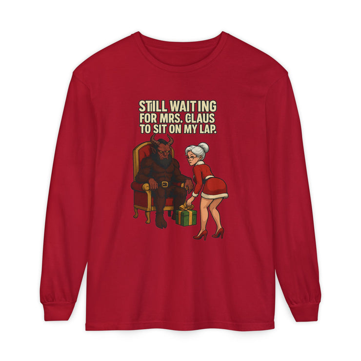 Funny Christmas Long Sleeve T-Shirt - "Still Waiting for Mrs. Claus"