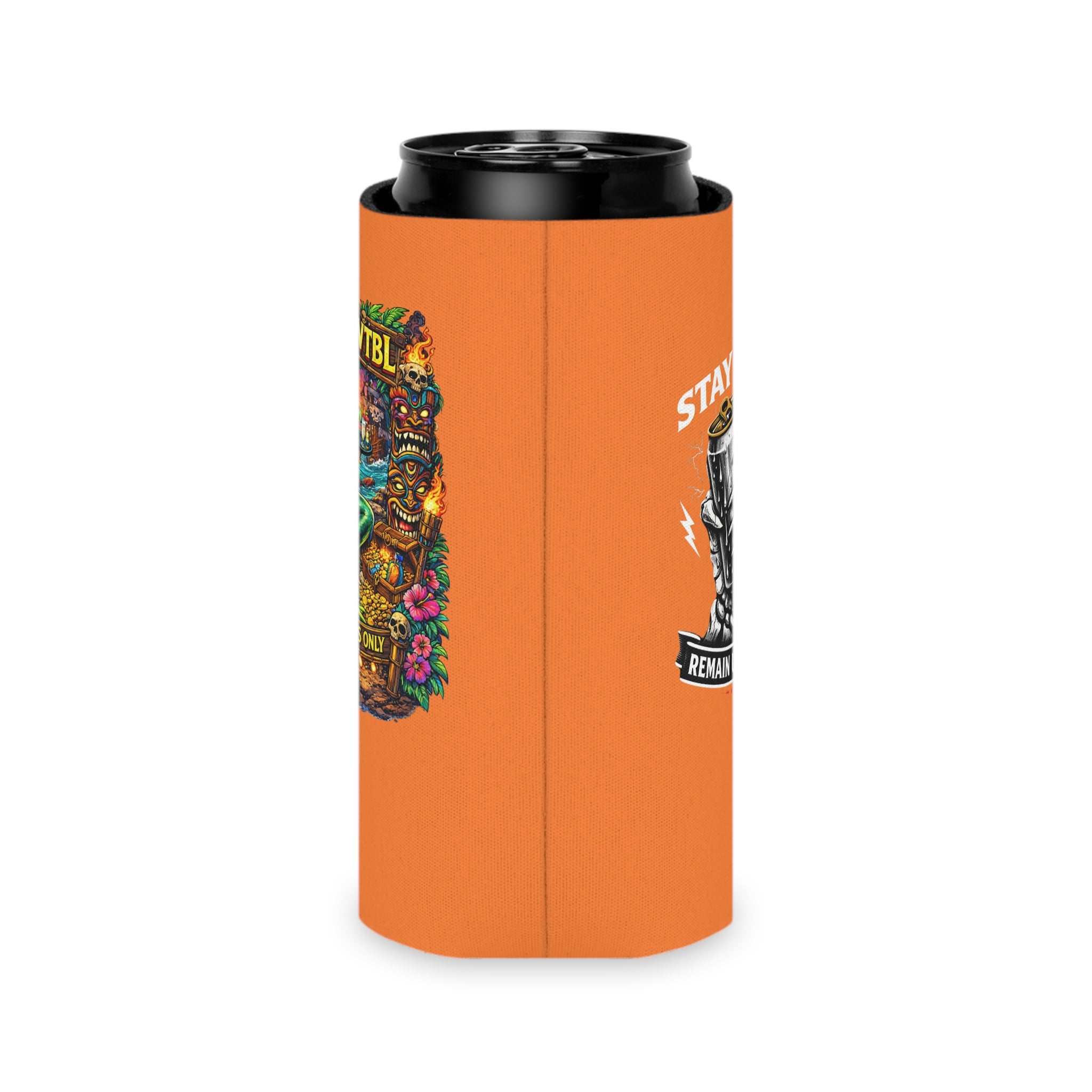Tropical mermaid can cooler with bold prints and insulated foam sleeve for keeping canned drinks cold