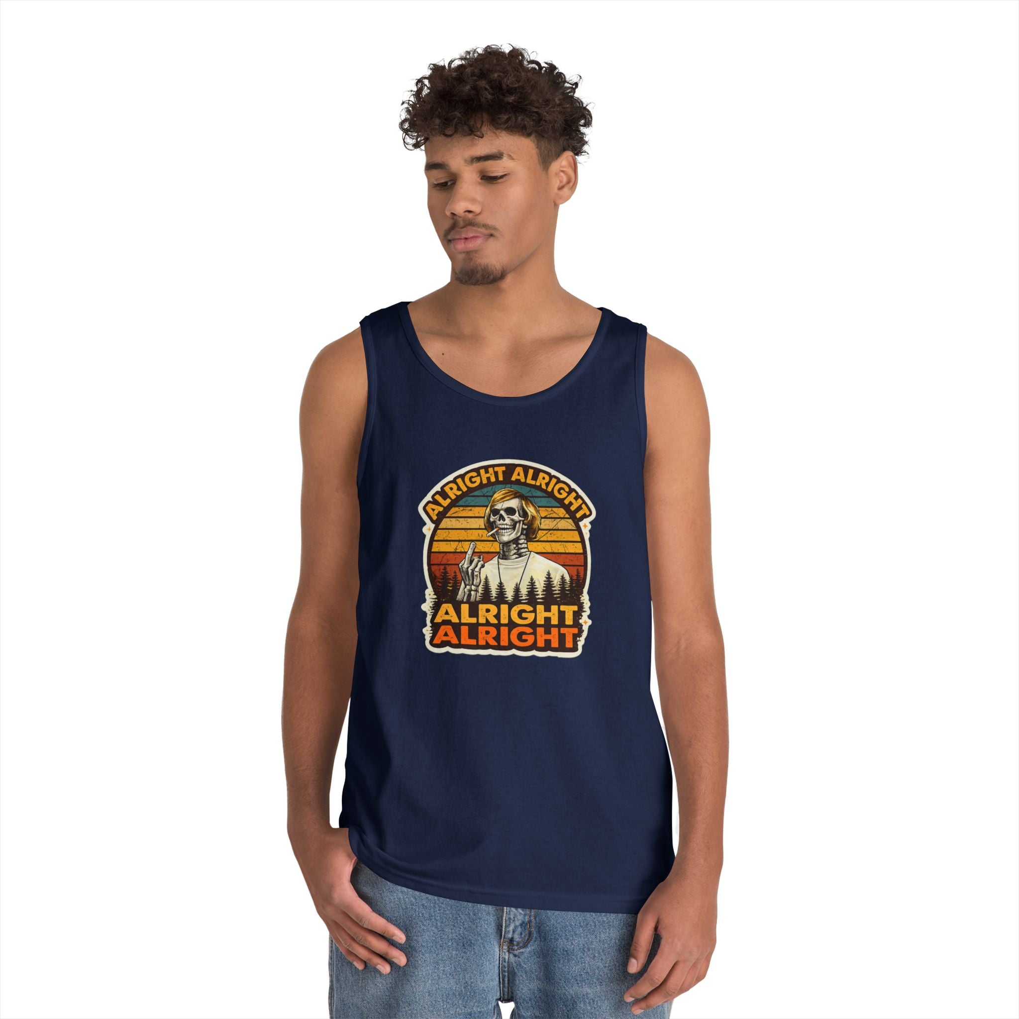 Tank Top — Retro Skull 'Alright Alright Alright' Vintage Sunset Graphic