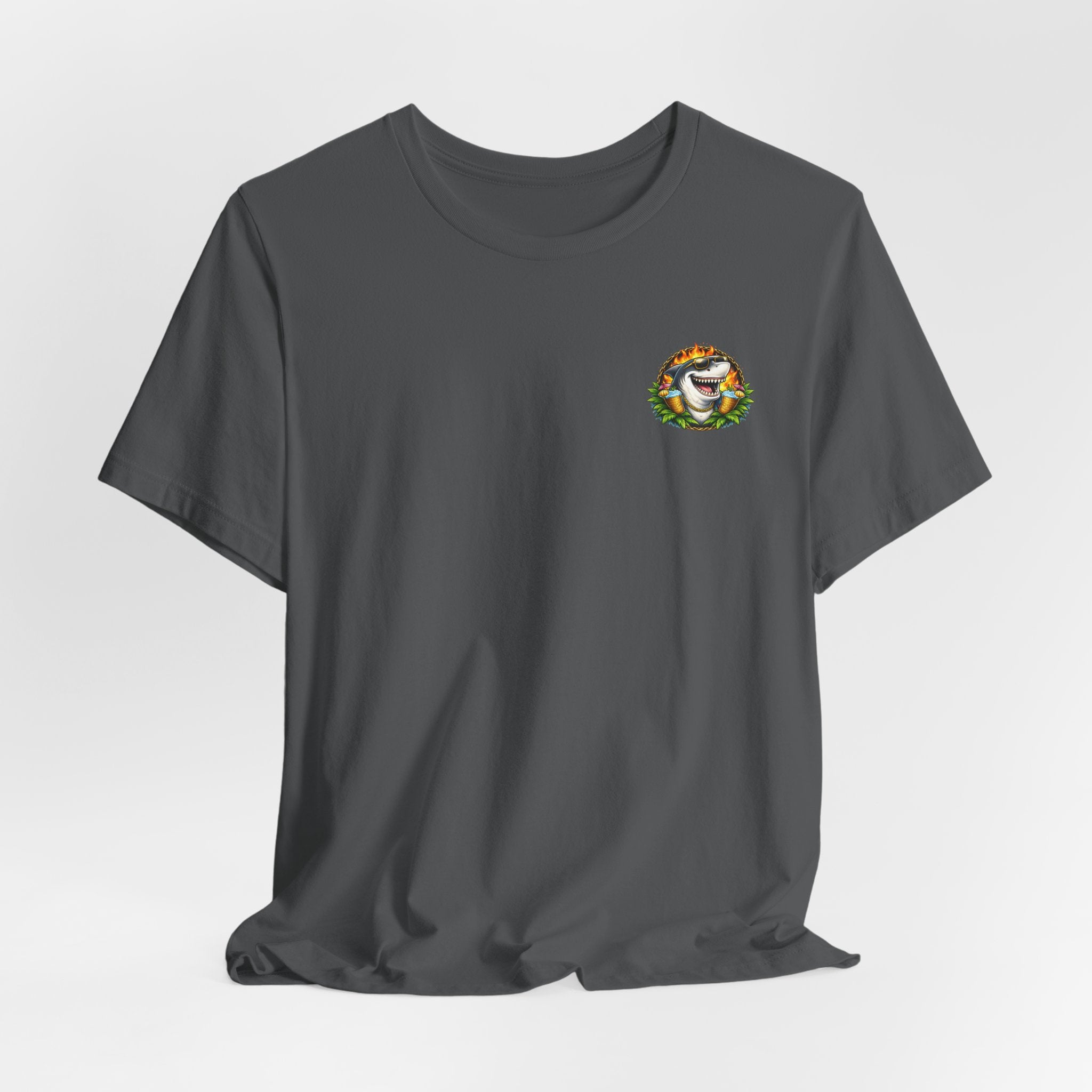 Shark Tiki Party Tee — "Just One More" Tropical Bar Graphic Shirt