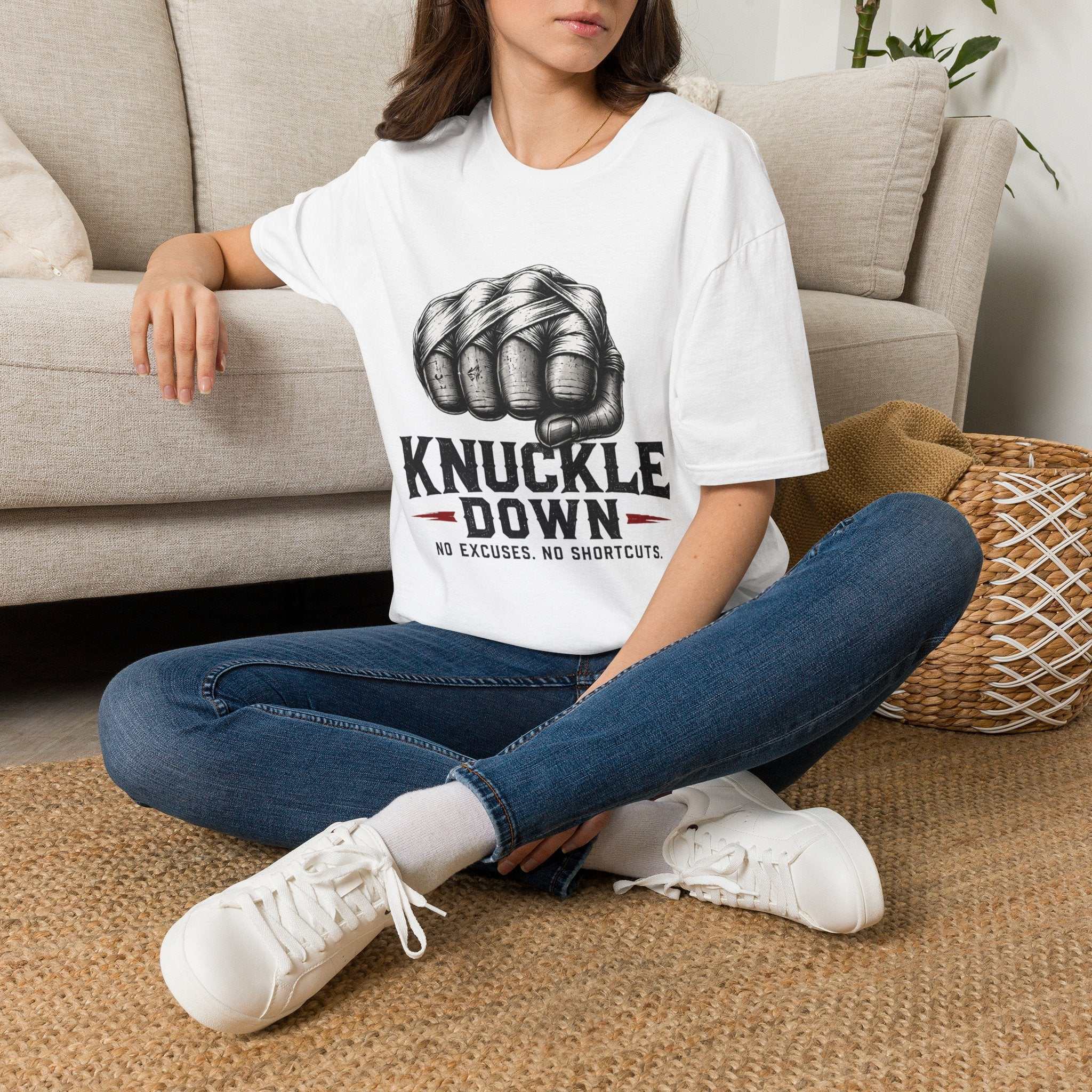 T-Shirt — Knuckle Down Fist Graphic Tee (No Excuses, No Shortcuts)
