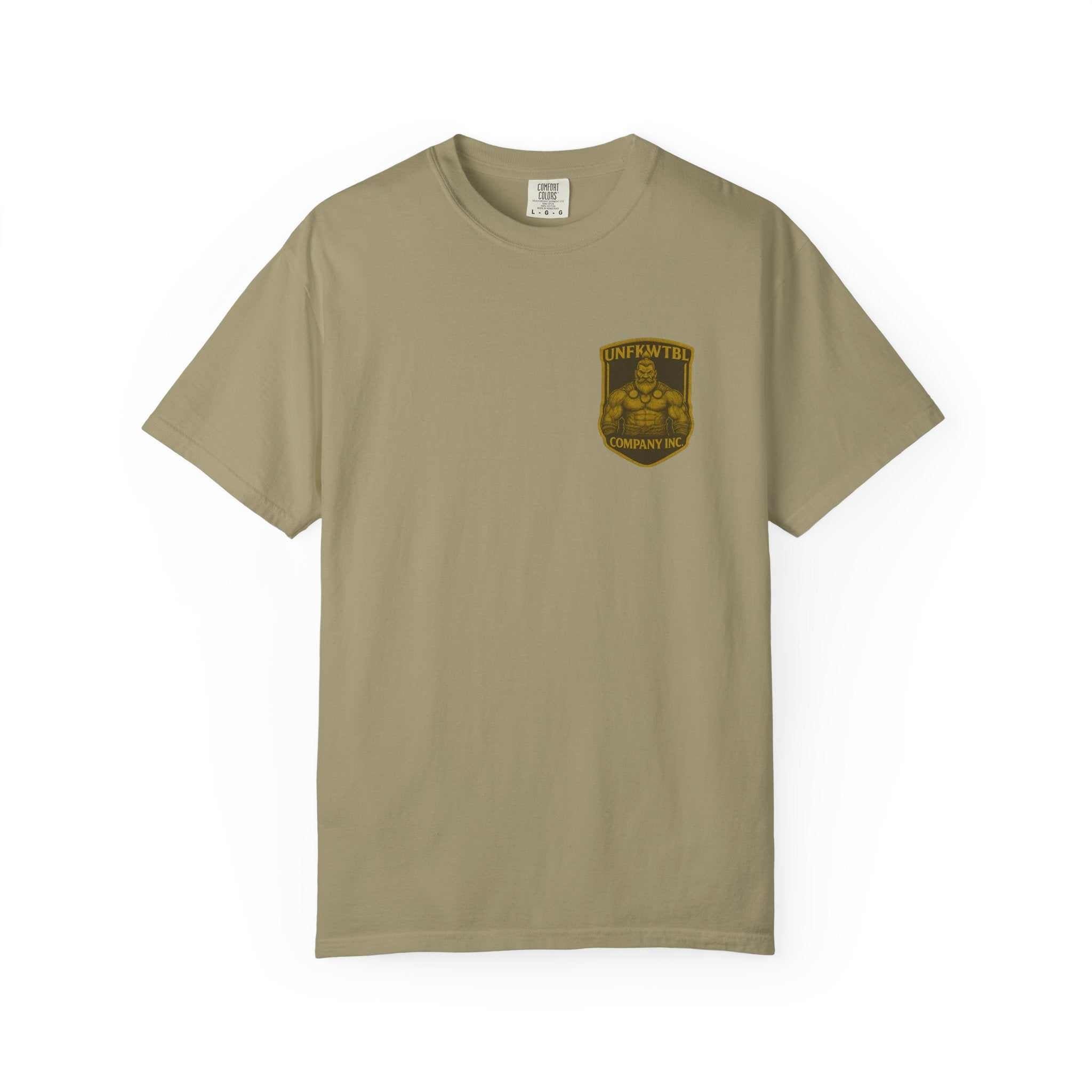Creeper's Crawl unisex garment-dyed vintage-inspired comfort T-shirt in beige with logo graphic, casual and breathable cotton tee.