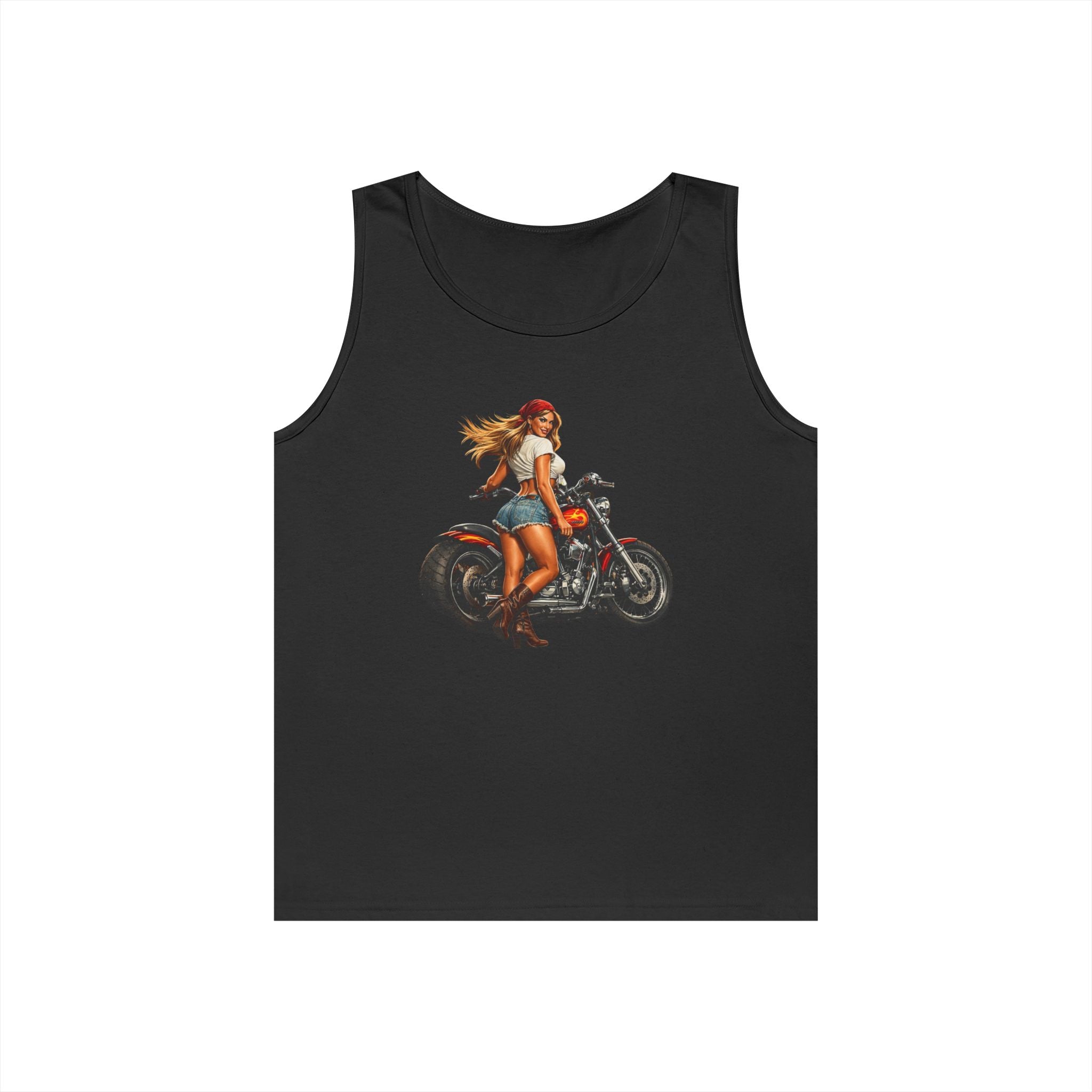 Biker Girl Motorcycle Tank Top — Vintage Pinup Rider Tee