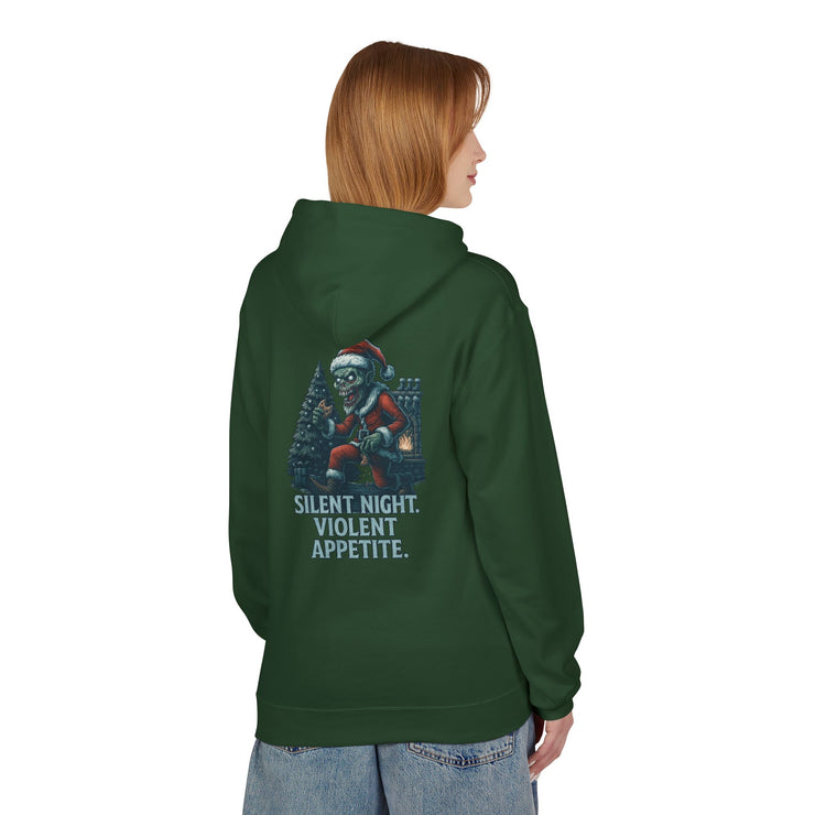 Festive Unisex Fleece Hoodie - "Silent Night, Violent Appetite"