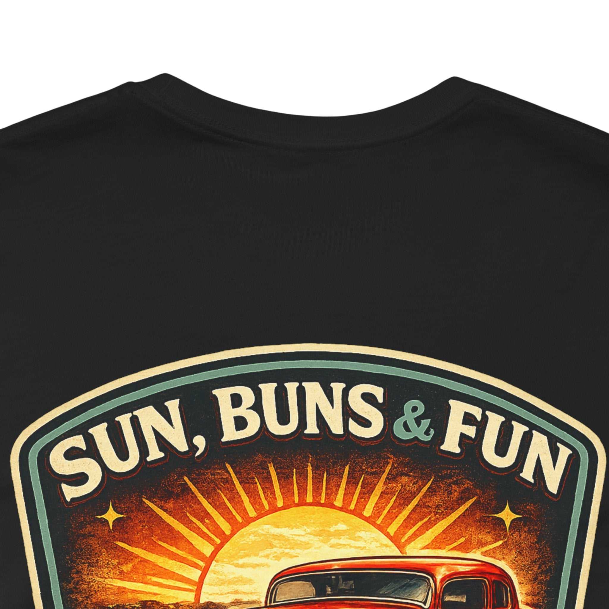 Cruise Night Hot Rod Tee — "Sun, Buns & Fun" Vintage Car T‑Shirt