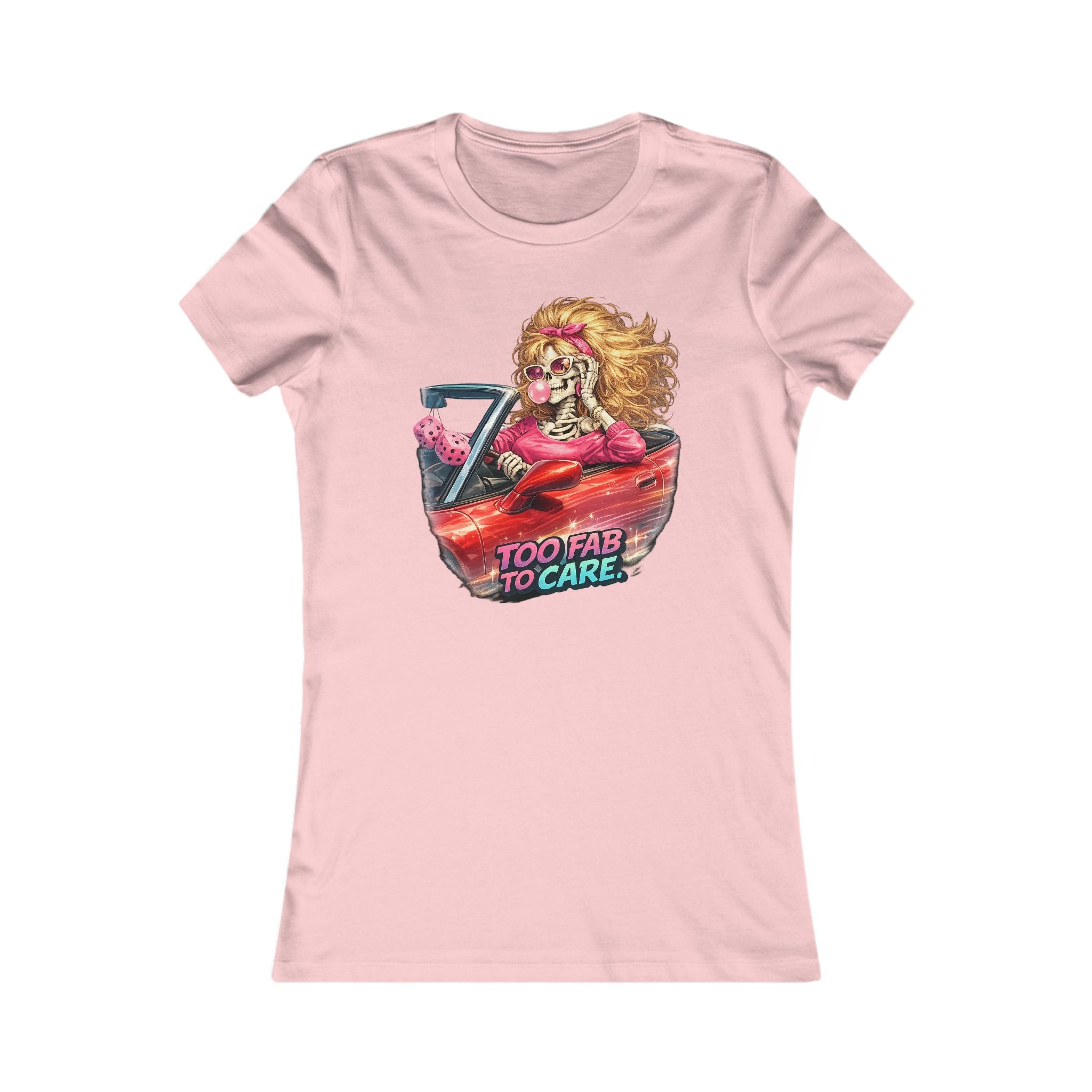 Women's Tee — "Too Fab to Care" Vintage Glam Car Graphic