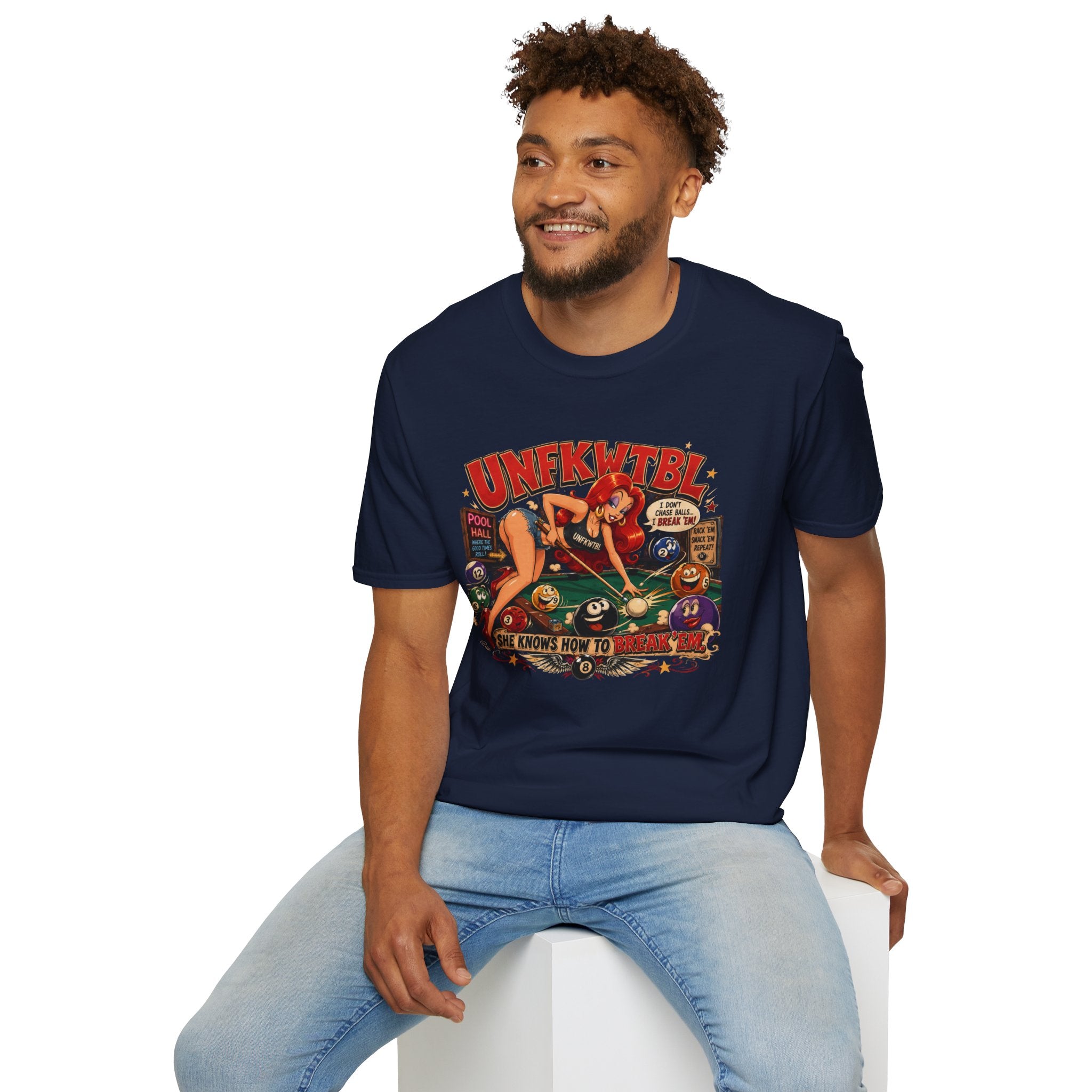 Pinup Pool Shark T-Shirt — "UNFKWTTBL" Vintage Billiards Graphic Tee
