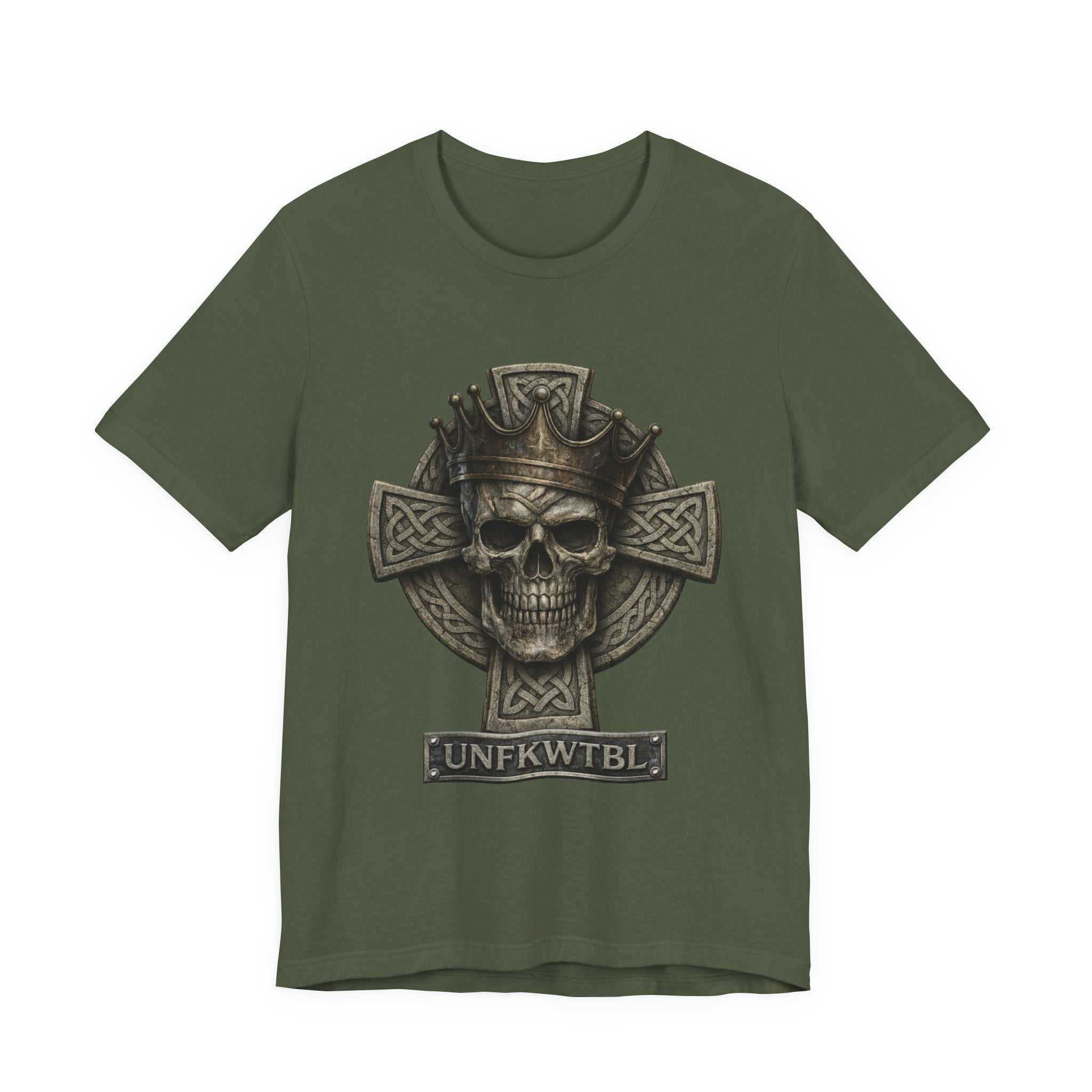 Skull & Celtic Cross Tee — 'UNFKWTBL' Gothic Biker Shirt