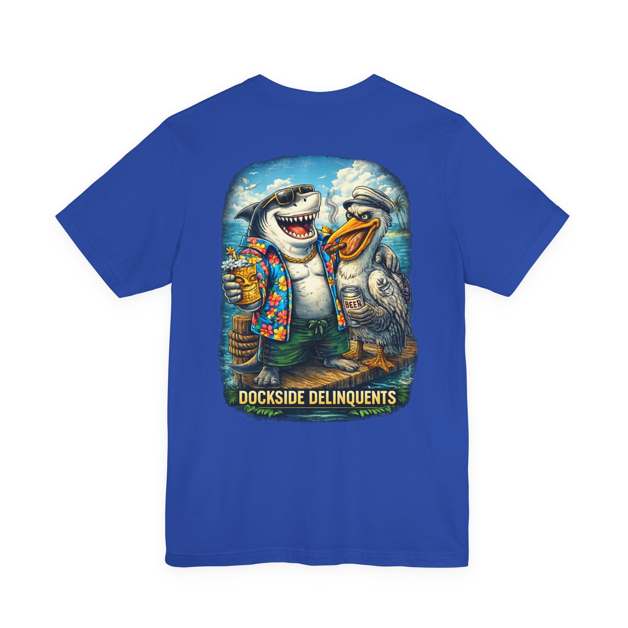 Dockside Delinquents Tee - Funny Shark & Pelican Graphic T-Shirt