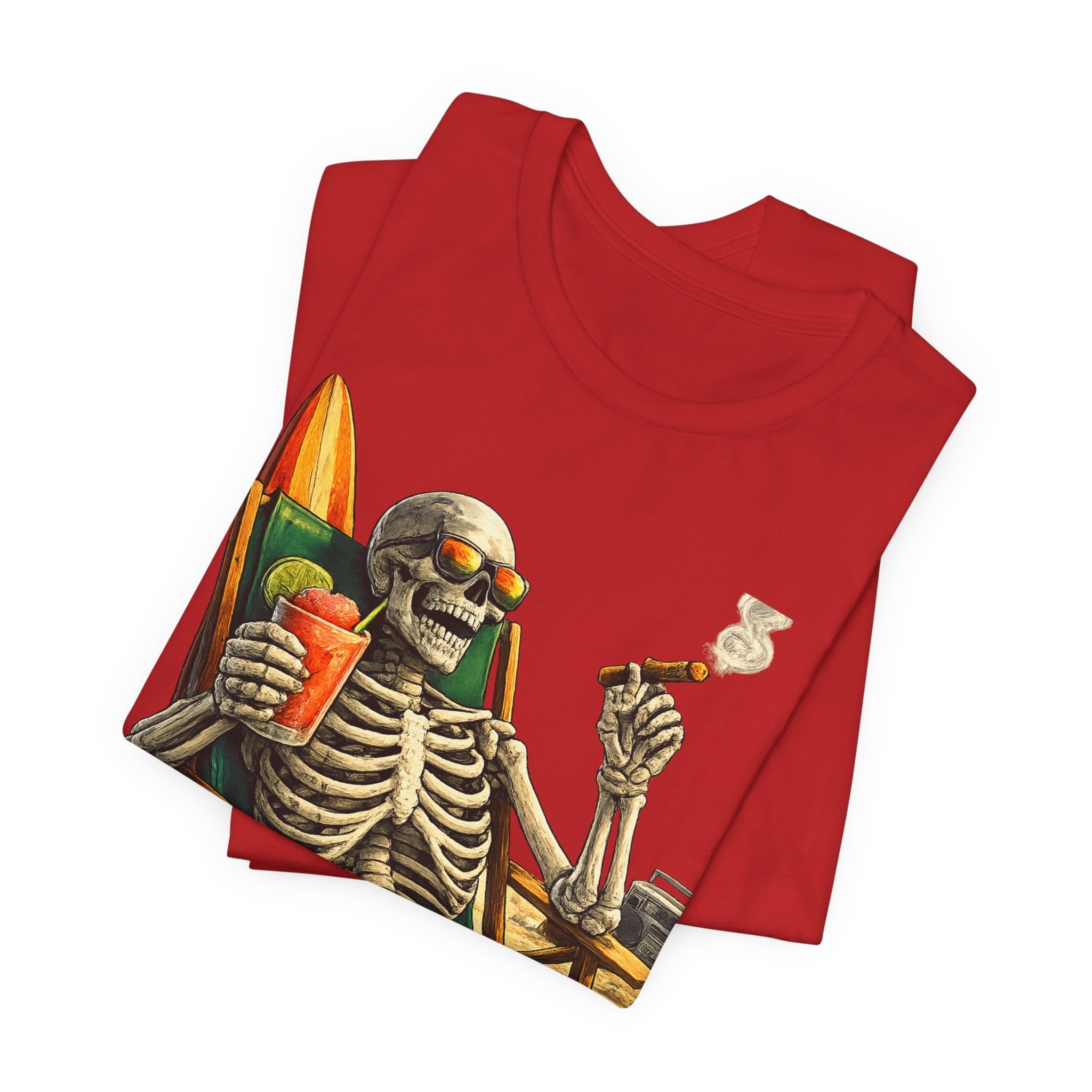 Skeleton Beach Tee — "On Island Time" Tropical Skull Vacation T-Shirt