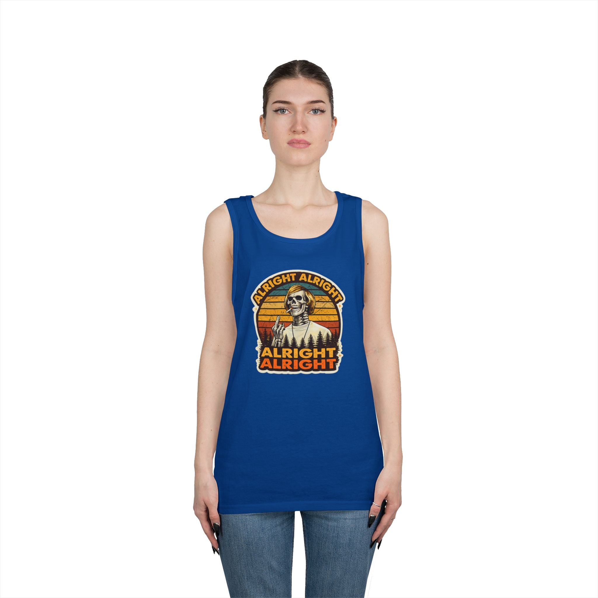 Tank Top — Retro Skull 'Alright Alright Alright' Vintage Sunset Graphic