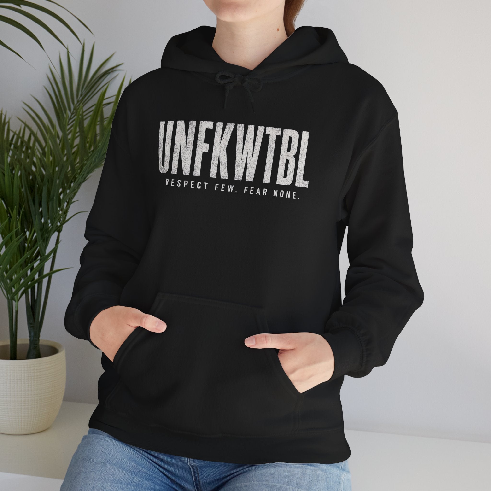 UNFKWTBL Hoodie — Distressed Patriotic Flag Sweatshirt (Respect Few Fear None)