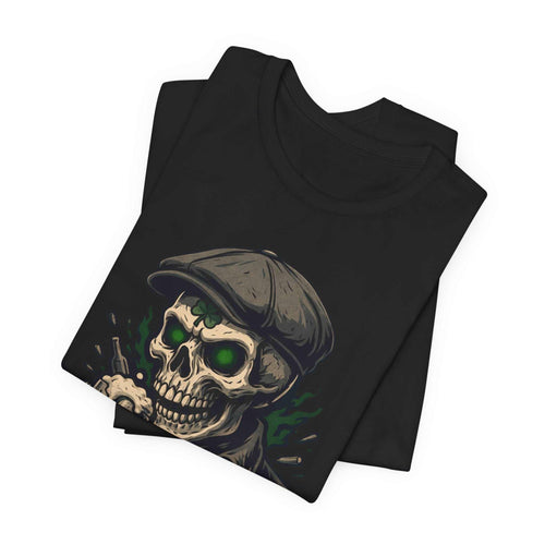 Dead & Lucky Skull Tee with grinning skull and frothy mug graphic on lightweight cotton shirt