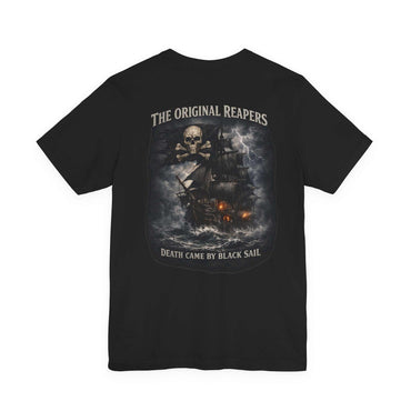 Original Reapers Skull tee with pirate ship graphic and skull emblem on soft cotton fabric