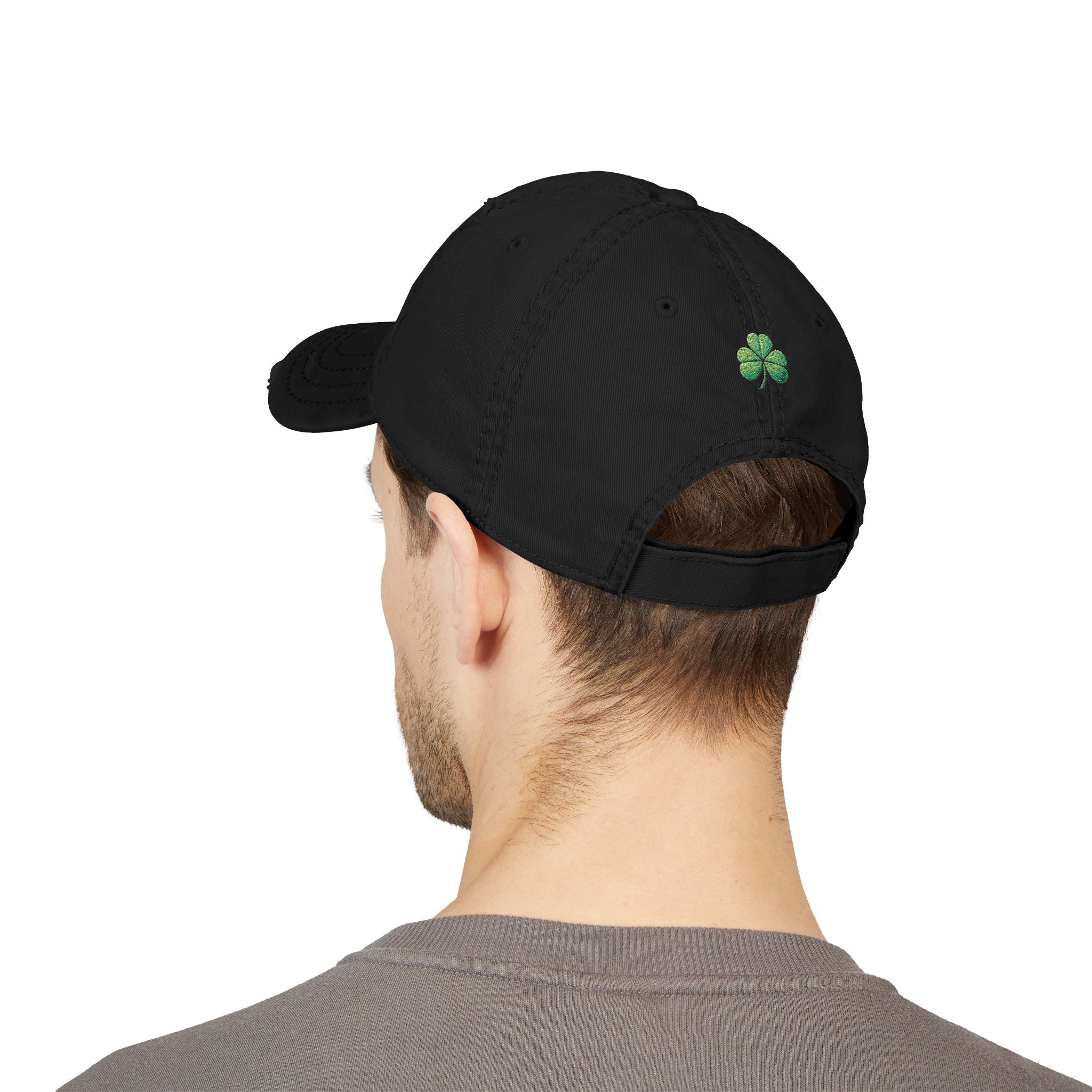 Distressed Embroidered Dad Hat — Green Skull & Shamrock "UNFRWTBL"