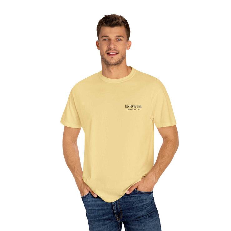 Unisex yellow Chucky Cocktail T-shirt with small logo print on chest, made of soft 100% cotton, relaxed fit.