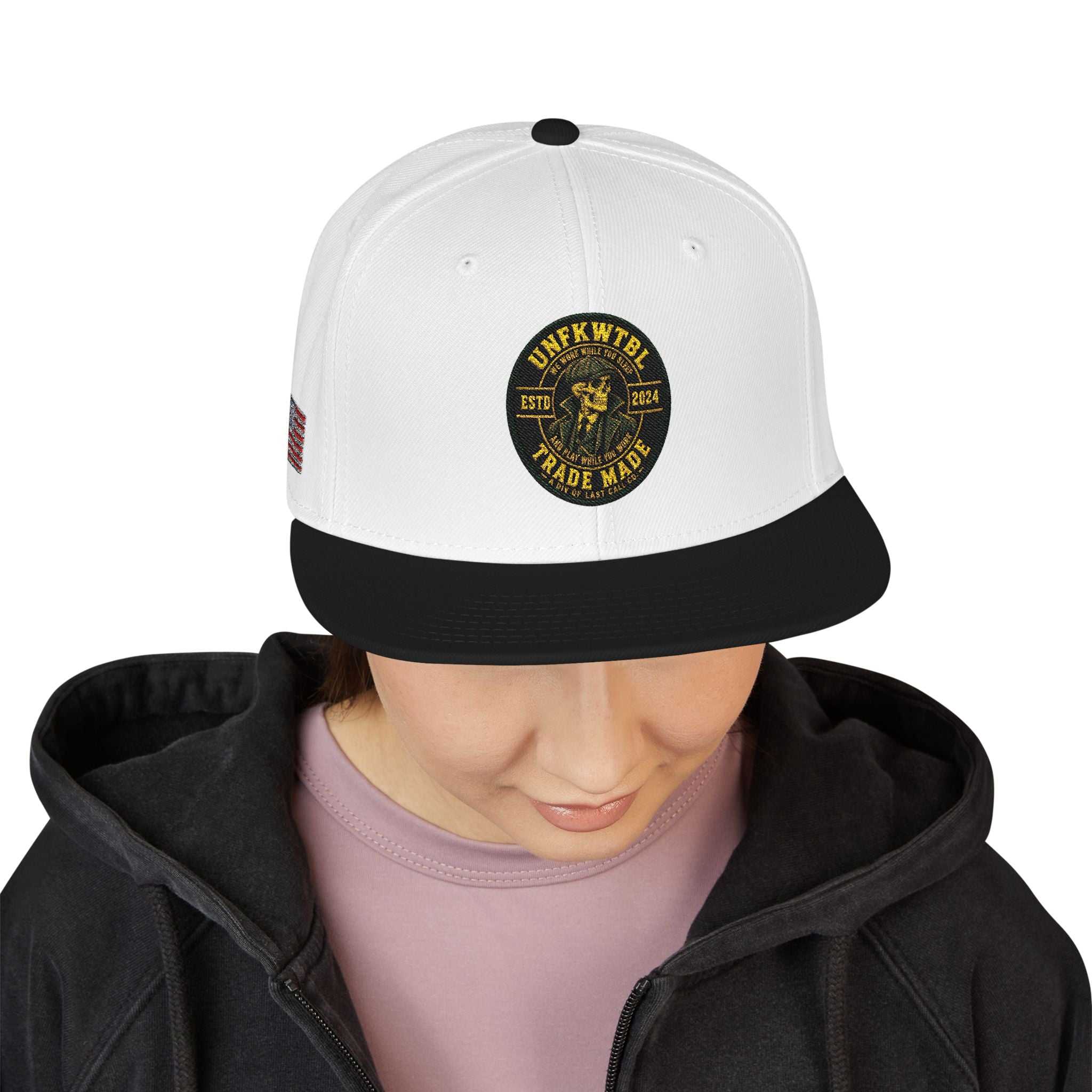 Embroidered Clover Snapback Hat — Lucky Shamrock Patch with American Flag