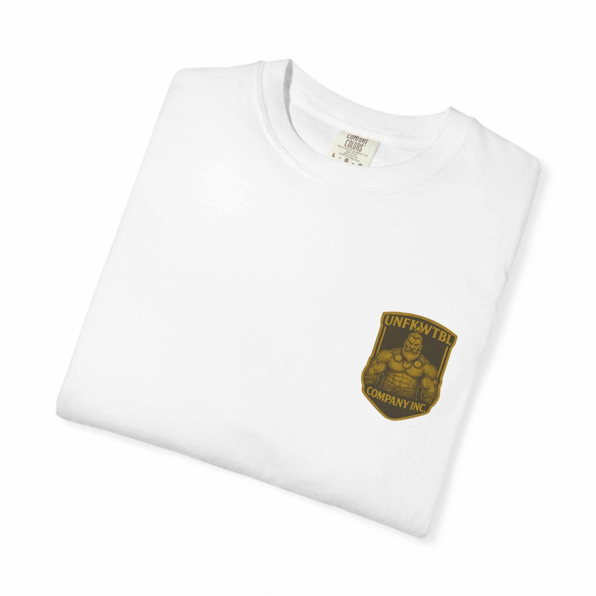 Folded white Sentinels of Silence unisex T-shirt with small yellow graphic on chest, made of soft 100% cotton, crew neck design.