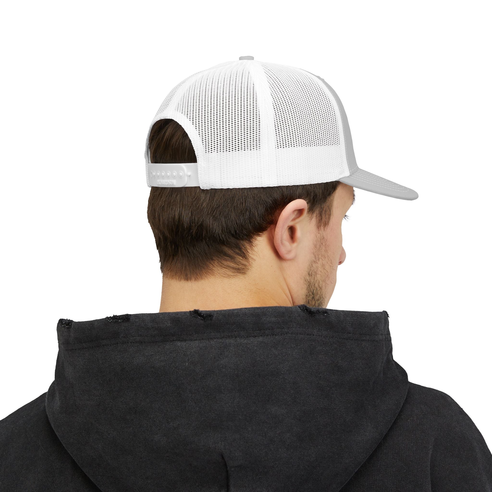 Smiley Winky Trucker Hat — Embroidered Distressed Yellow Smiley Snapback