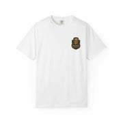 White Bride of Frankenstein graphic T-shirt with small front logo, made of 100% cotton, soft and durable fabric, ideal for Halloween and casual wear