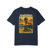 Unisex Tribute T-Shirt with memorial graphic and vintage style in navy blue