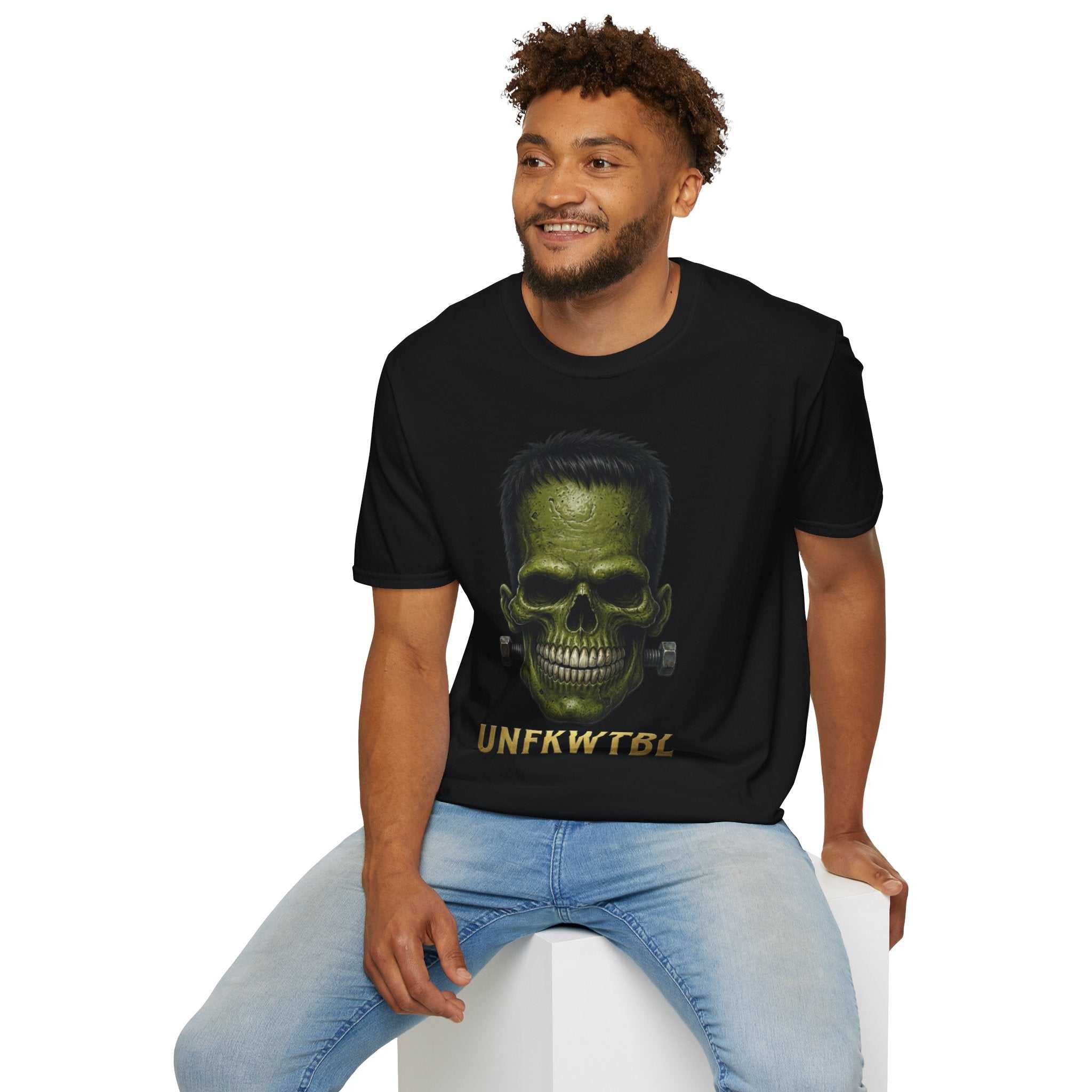 Frankenstein Skull T-Shirt — Green Horror Graphic Tee with 'UNFKWTBL'