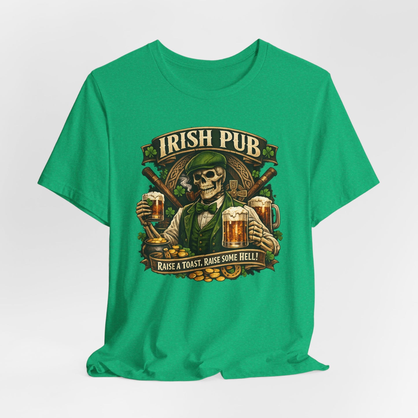 Irish Pub Skull T‑Shirt — "Raise a Toast, Raise Some Hell" St. Patrick’s Day Tee