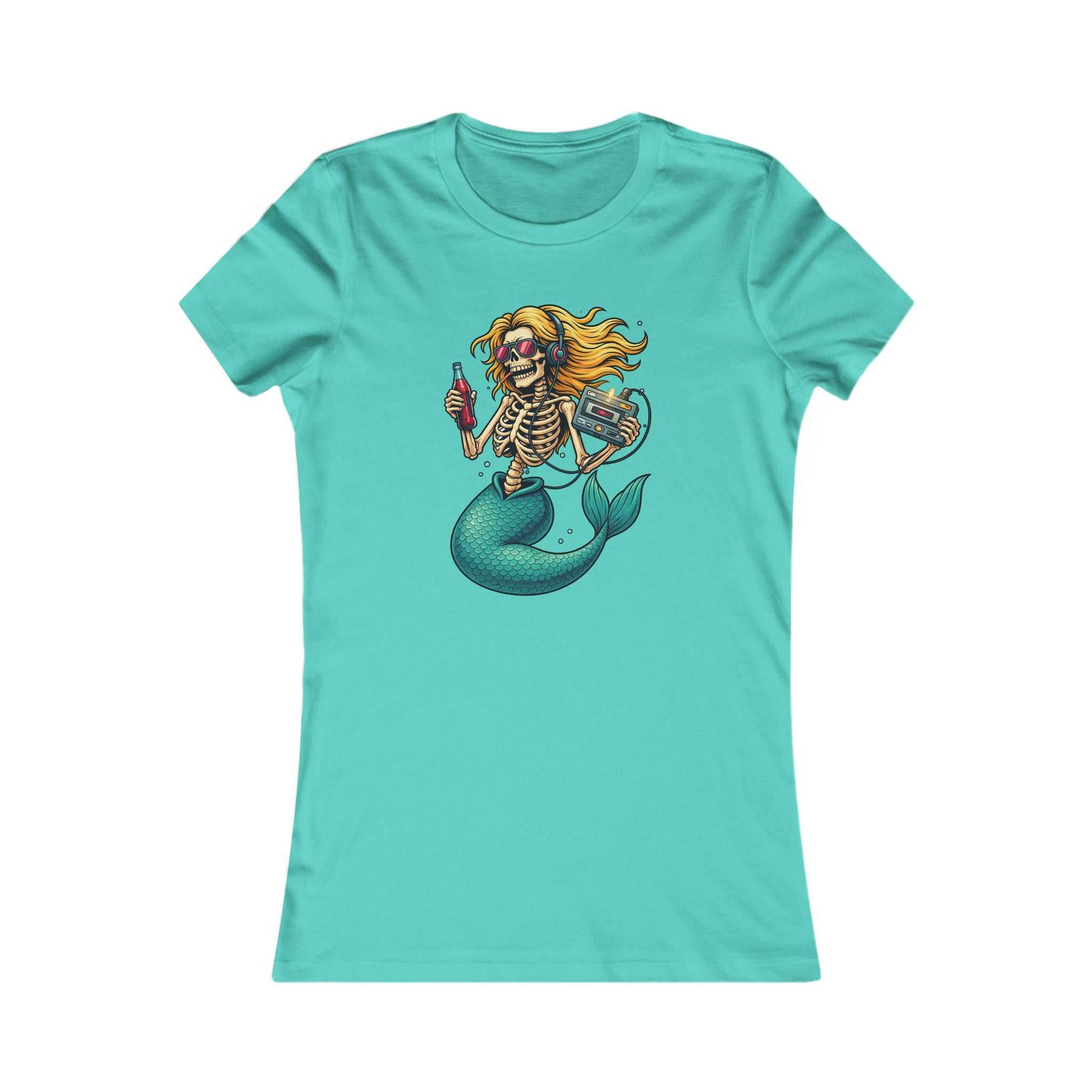 Skeleton Mermaid Tee with vintage gothic skeleton mermaid graphic on slim fit women's shirt