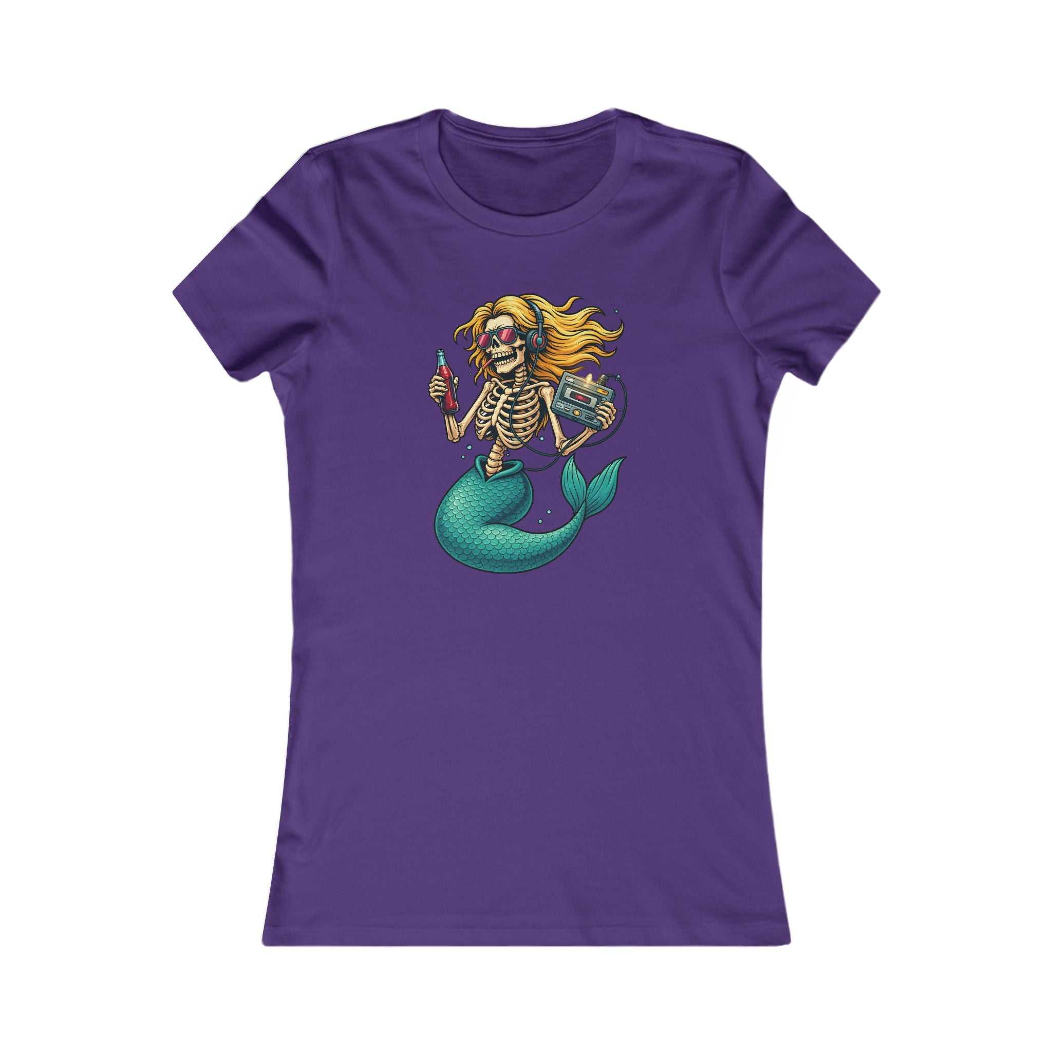 Skeleton Mermaid Tee black women's shirt with vintage skeleton mermaid graphic and turquoise tail