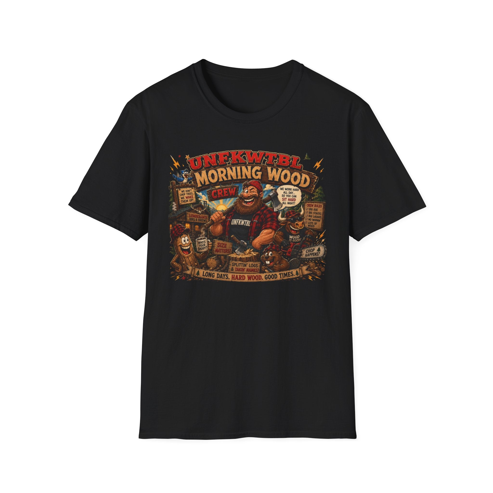 Morning Wood Crew T-Shirt — Funny Lumberjack Graphic Tee