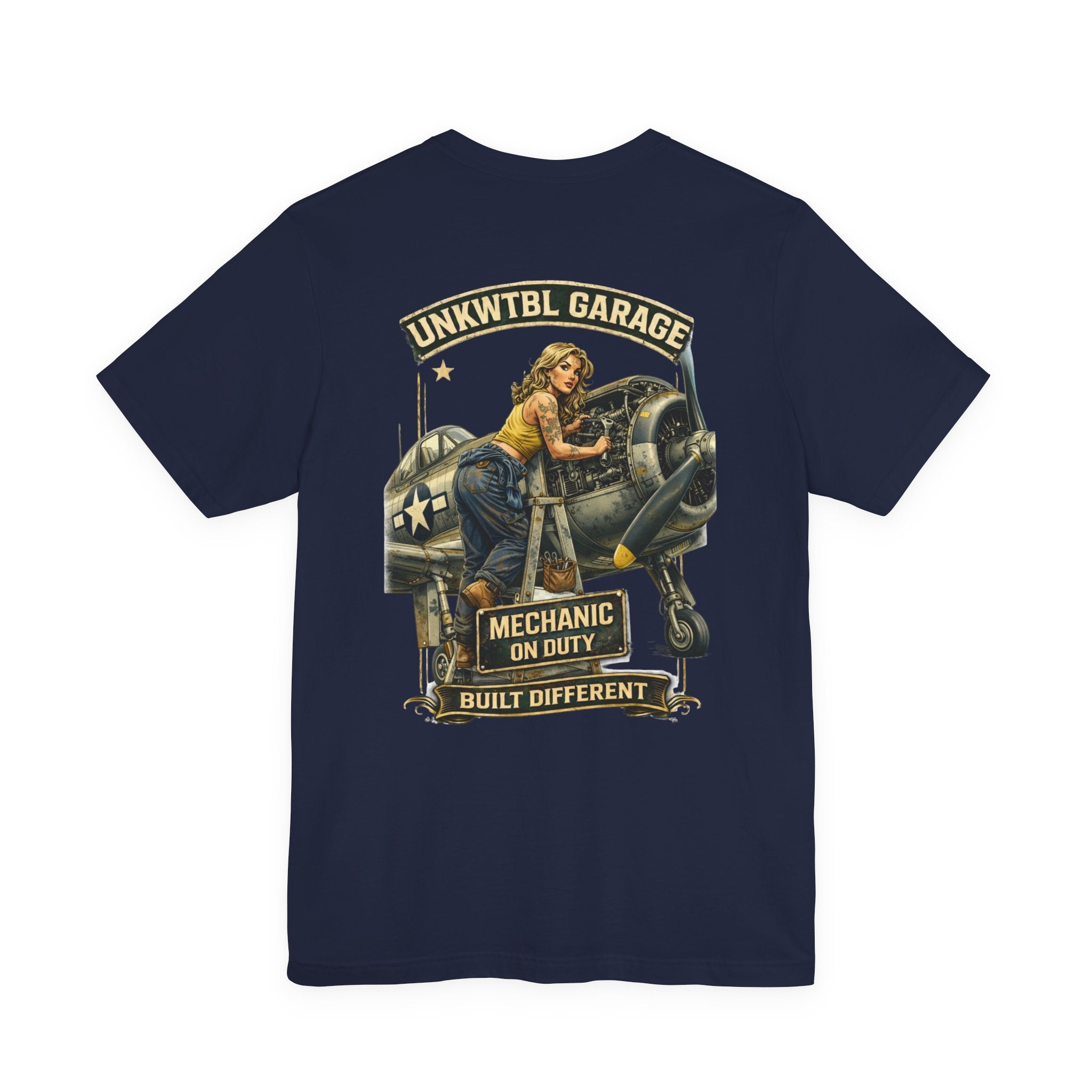 Mechanic On Duty Tee — Vintage Pin-Up Aircraft Garage Shirt