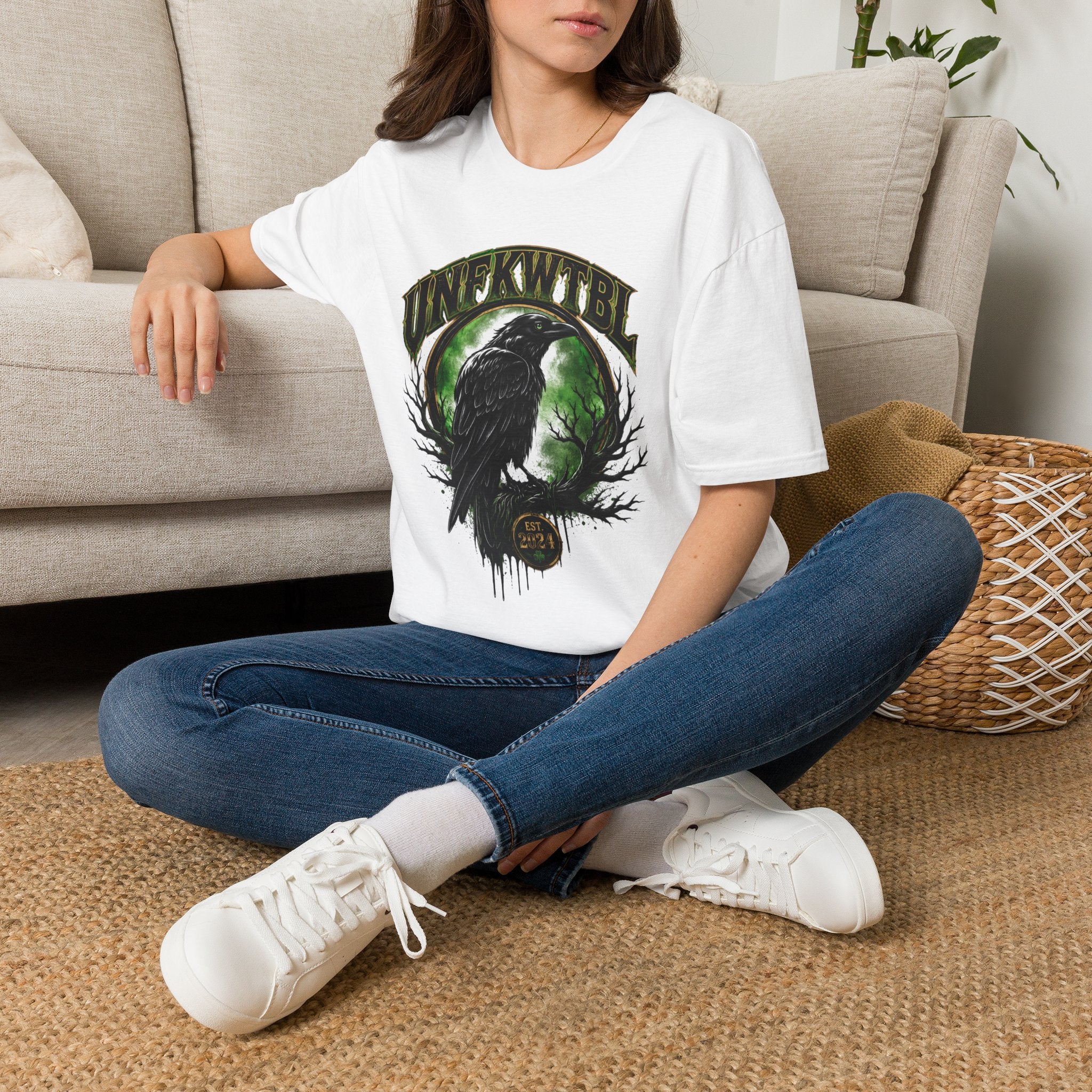 Raven Moon T-Shirt — 'UNFKWTBL' Gothic Crow Graphic Tee