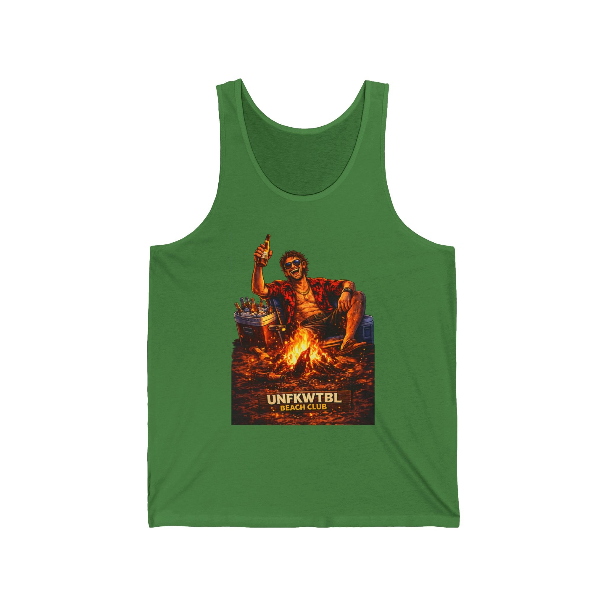 Campfire Vibes Tank Top — "UNFKWTBL" Retro Campfire Graphic