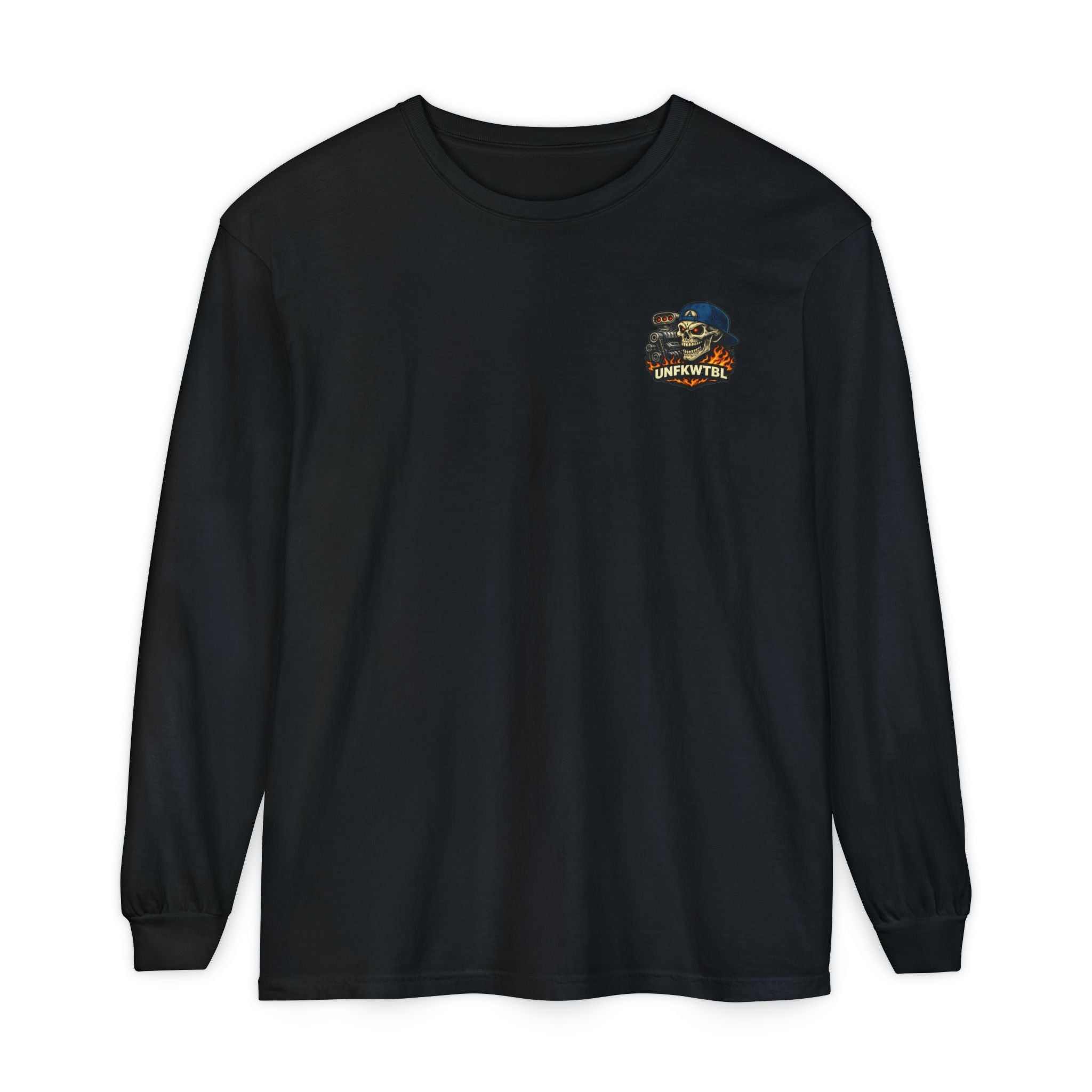Still Burnin' Rubber Long Sleeve Tee — Retro Skull Muscle Car Graphic
