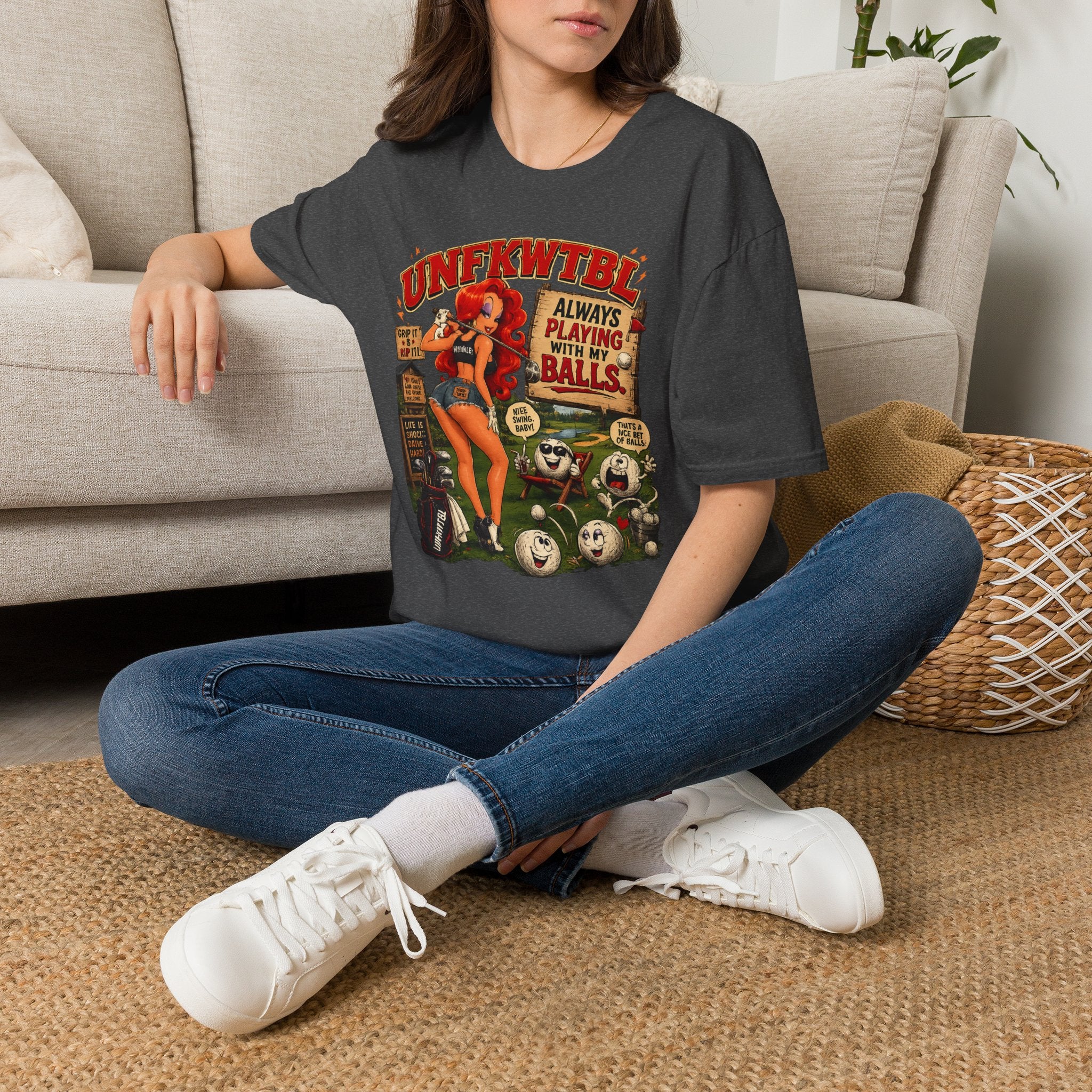 Retro Pin-Up Golf T-Shirt — "Always Playing With My Balls" Vintage Style