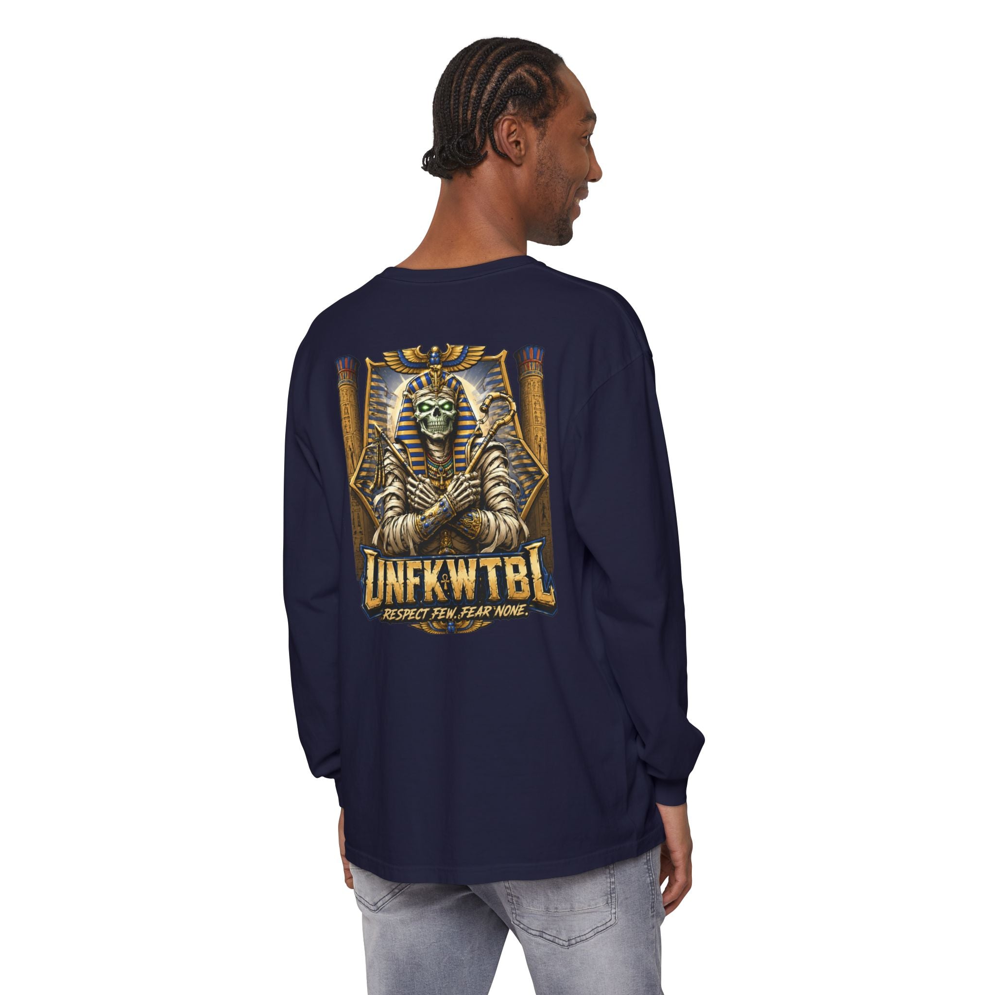 Unfkwtbl Pharaoh Long Sleeve Tee — Vintage Egyptian Mummy Graphic