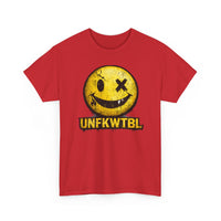 Graphic Tee — Distressed Yellow Smiley Face "UNFKWTBL" Streetwear T-Shirt