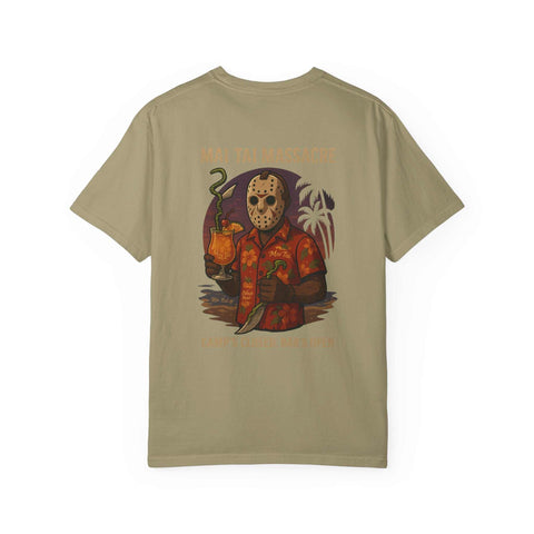 Mai Tai Massacre Jason Voorhees Graphic Tee, Vintage Summer T-shirt, Unisex Beach Shirt, Retro Campfire Apparel, Fun Gift for Outdoor Lovers