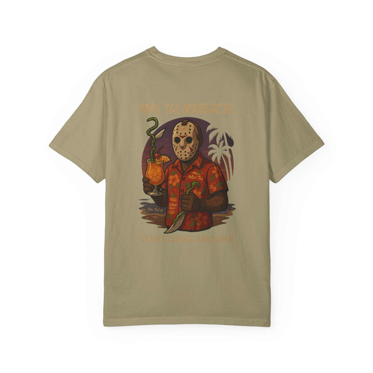 Mai Tai Massacre Jason Voorhees Graphic Tee, Vintage Summer T-shirt, Unisex Beach Shirt, Retro Campfire Apparel, Fun Gift for Outdoor Lovers