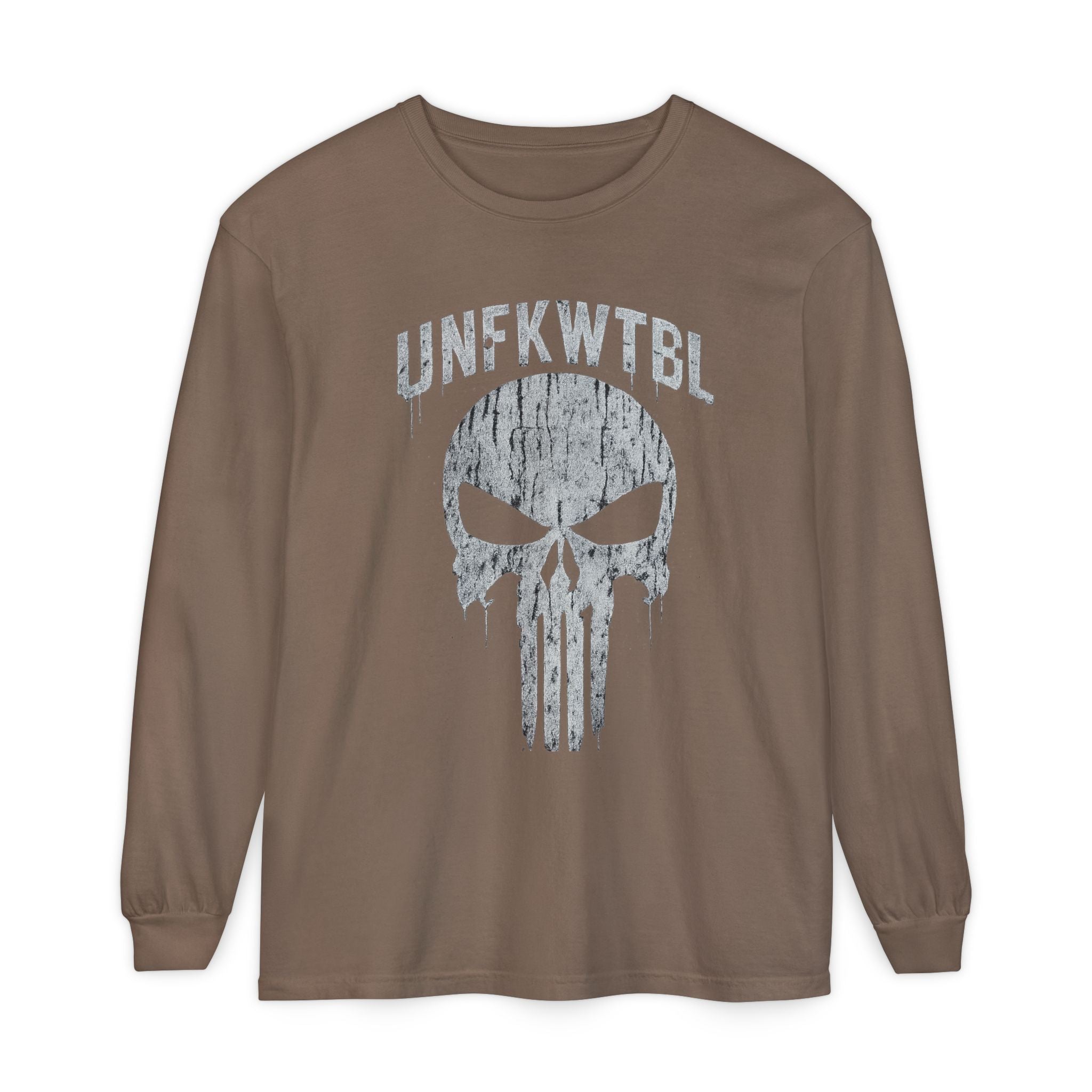 Punisher Skull Long Sleeve Tee — 'UNFKWTBL' Distressed Graphic
